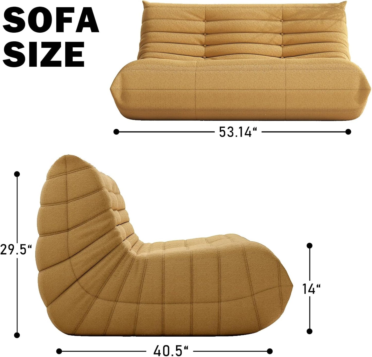 Bean Bag Chair, Loveseat Fireside Chair Bean Bag Sofa Large Bean Bag Chair for Adults, 2 Seater Bean Bag Chairs for Teens with High Density Comfortable Foam, Bean Bag for Living Room, Bedroom (Yellow)