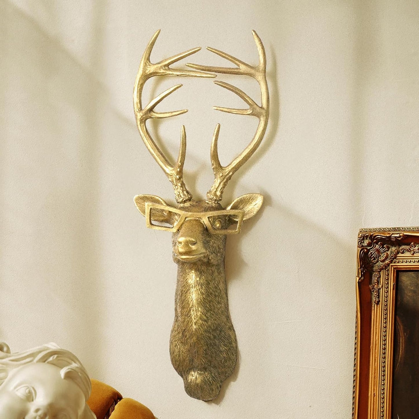 Animal Heads Wall Decor, Faux Deer Head Mount, Animal Sculptures Wall Decor, Resin Animal Head Wall Hanging Decoration for Living Room Bedroom Kitchen Gift,Deer