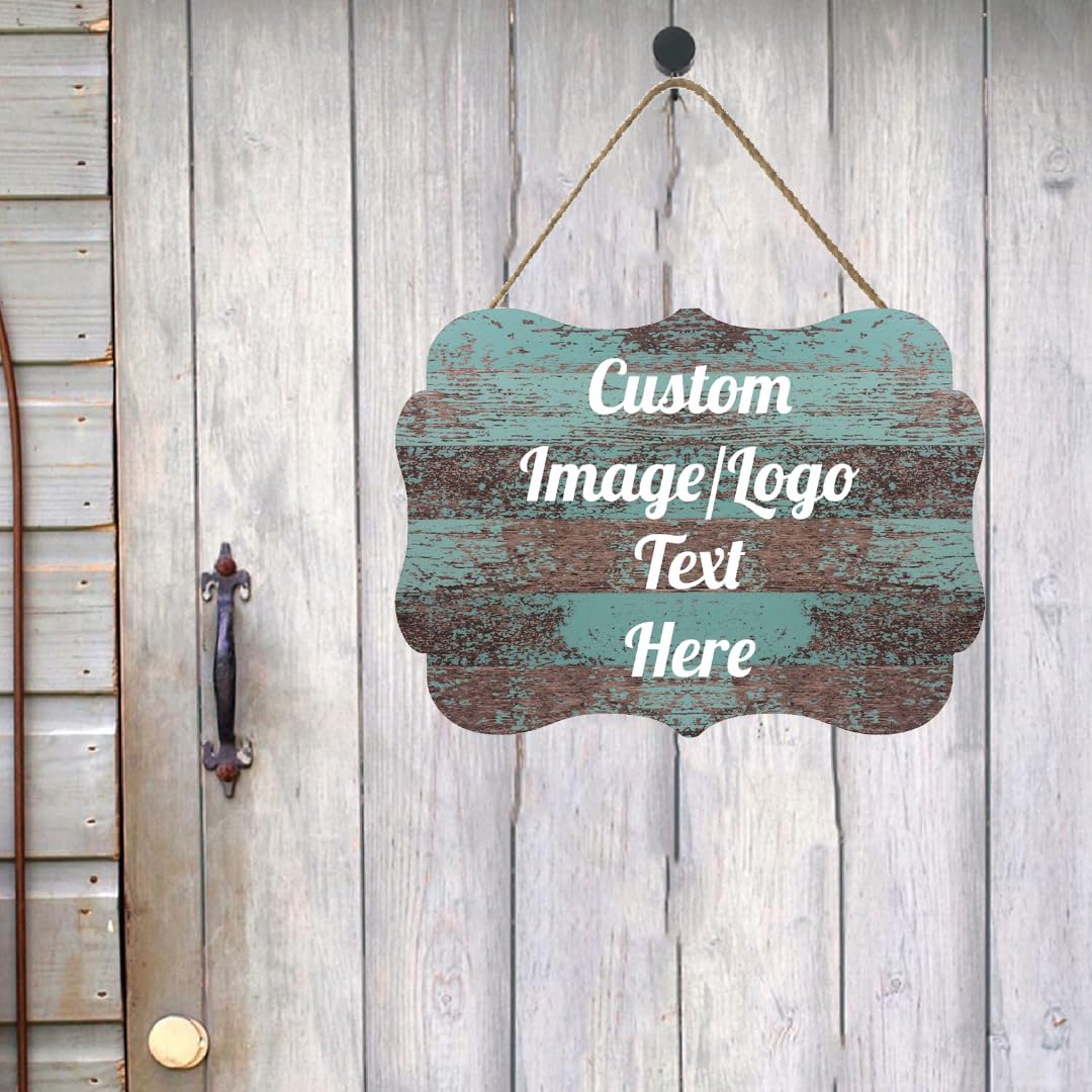 Personalized Wooden Welcome Sign Front Door Decor Home Sign Customized Image/Text Hanging Farmhouse Decorations for Home Office 11.2 * 8 Inch