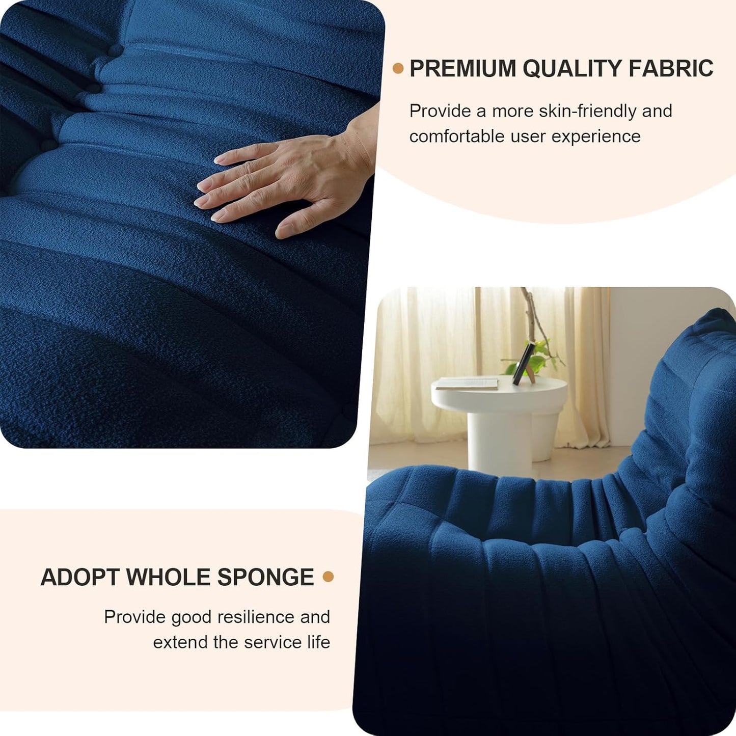 Luxury Ottomans, Modern Square Foot Rest for Sofa Couch Chair, Lazy Floor Seating, Fireside Bean Bag Chair, Tatami Sofa Lounger for Living Room, Bedroom, Office, Black