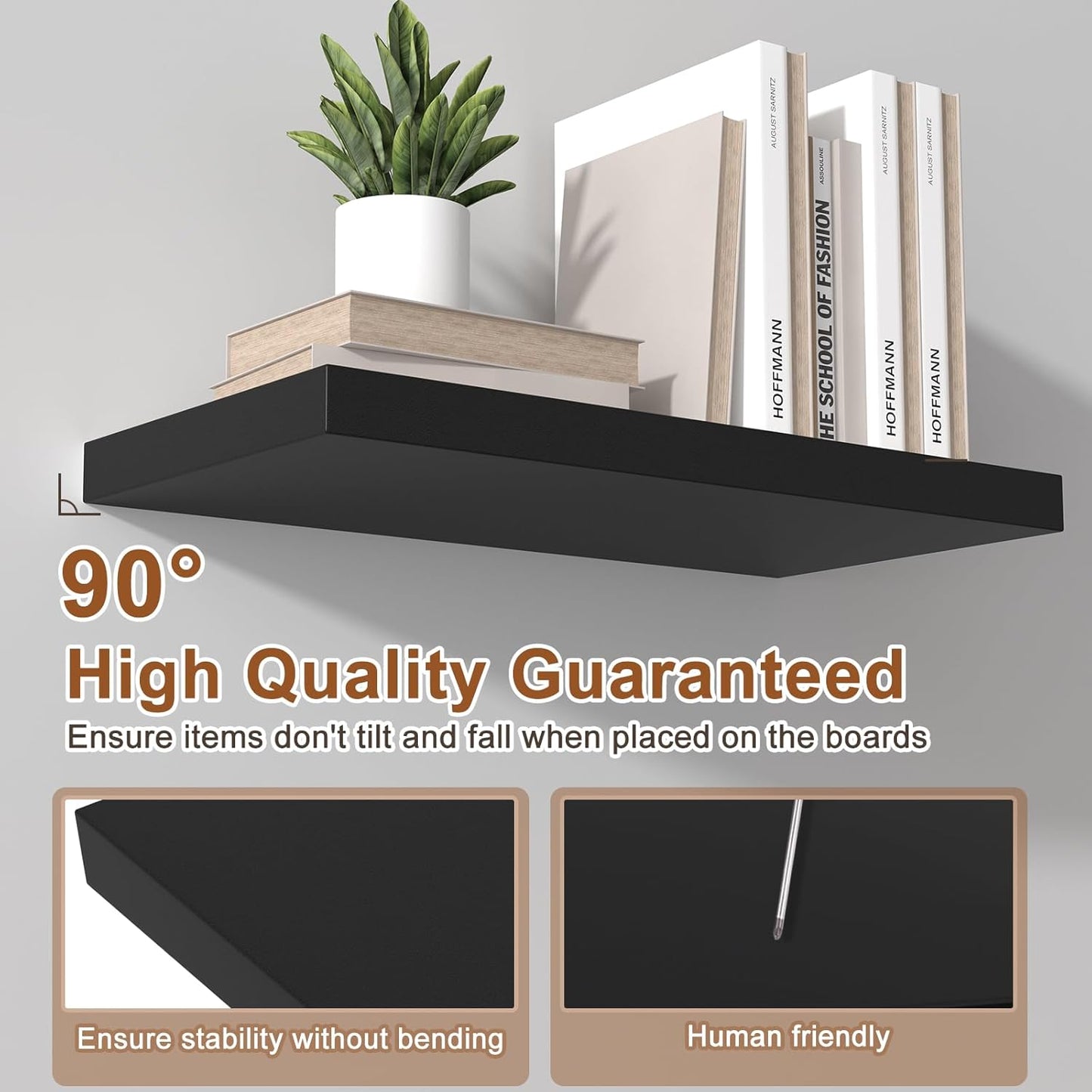 12 Inch Deep Floating Shelves for Wall 3 Pack Floating Shelves Large Storage Space Wall Mount Shelf for Living Room Kitchen Bathroom 30" W x 12" D x 1.2" H Black