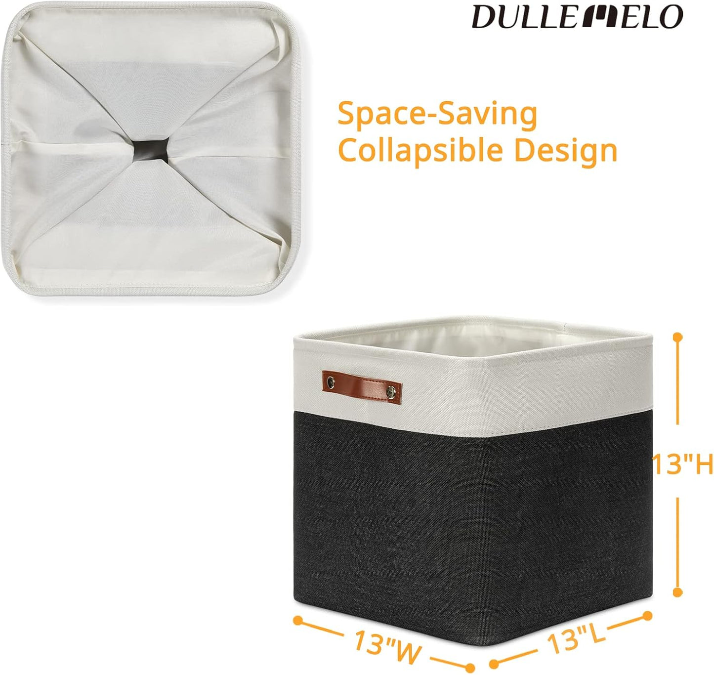 DULLEMELO Storage Baskets, 13 Inch Cube Storage Bins for Shelves Closet Nursery Toy Storage, Foldable Linen Closet Organizers Storage Baskets for Toy Closet Storage?4 Pack - 13" White&Black)