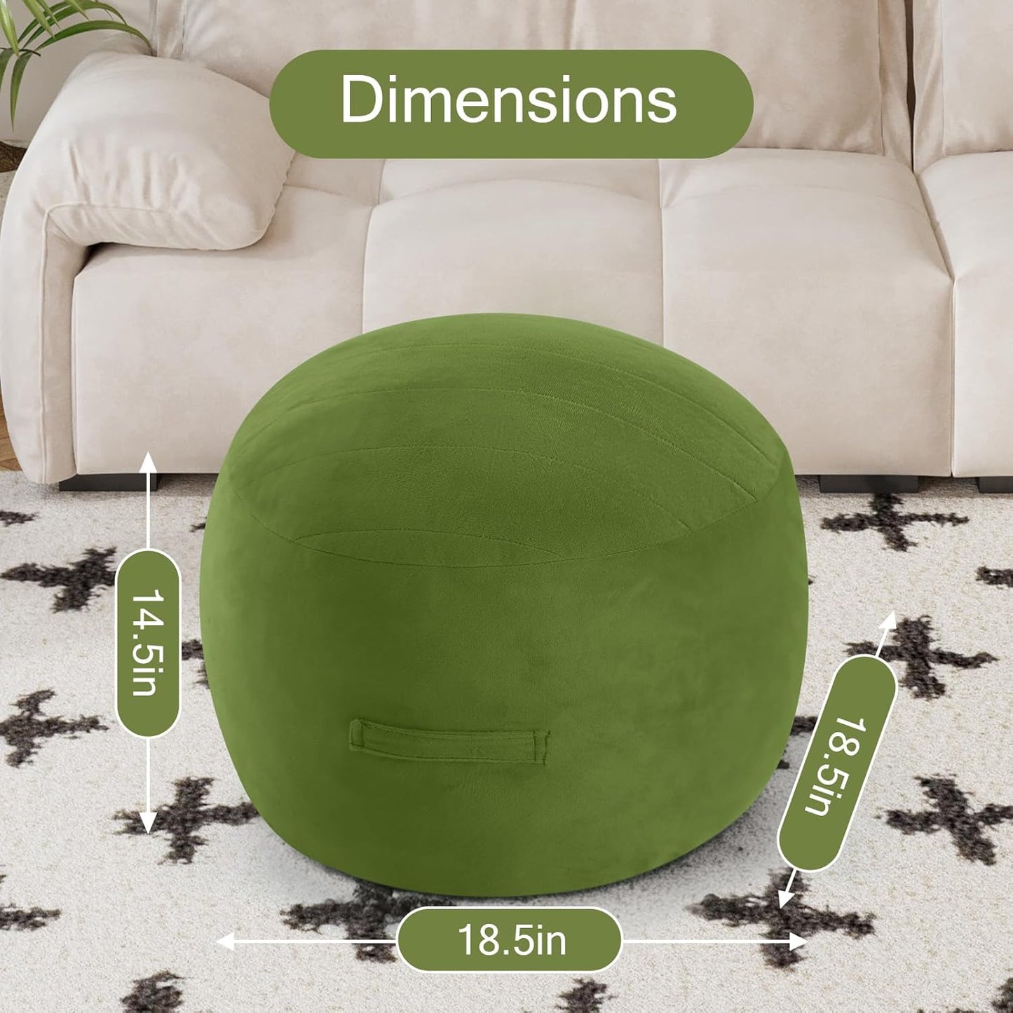 MeMoreCool Round Stuffed Pouf Ottoman Foot Rest, Floor Pouf Foot Stool with Soft Foam Chunk Filling, Small Round Ottoman Footstool Circle Footrest for Living Room, Green