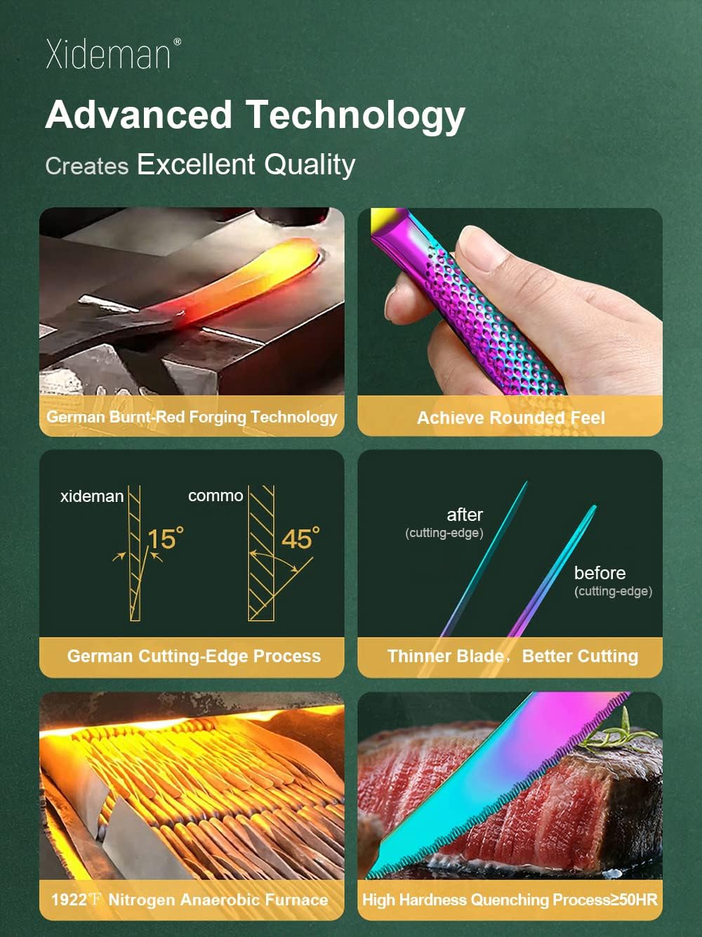 16-Piece Modern Hammered Rainbow Silverware Set with Ultra Sharp 2-IN-1 Serrated Knife, 18/10 Stainless Steel Iridescent Flatware Set Service for 4, Luxury Cutlery Set, Forks Spoons Knives Set