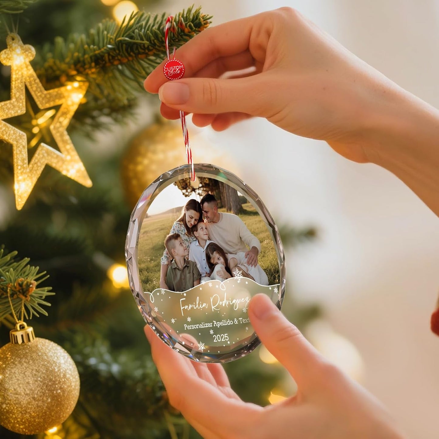Bemaystar Personalized Family Christmas Ornaments 2025–Custom Crystal Ornament with Photo and Text–Holiday Keepsake Gift for Parents Grandparents Kids–Christmas Tree Decoration