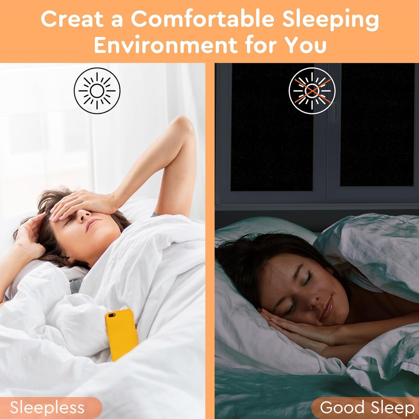 Kromapolis Blackout Window Privacy Film Total Light Blocking Room Darkening Window Covering, Removable Static Cling Frosted Glass Tint, Non-Adhesive, Black 11.8'' x 78.7''