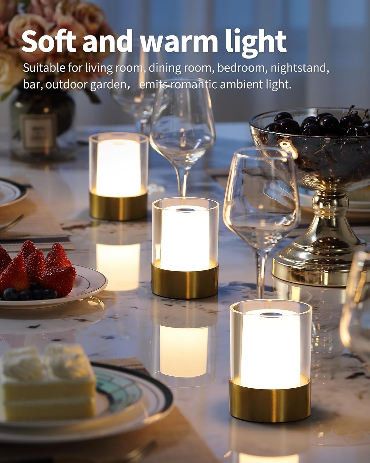 LED 4" Small LED Battery Operated Lamp Set of 2, Cordless Rechargeable Table Lamp, Mini Night Light, Waterproof Outdoor Desk Lamp for Bathroom Bar Dining Room Nursery Baby Coffee Shop (Bronze)