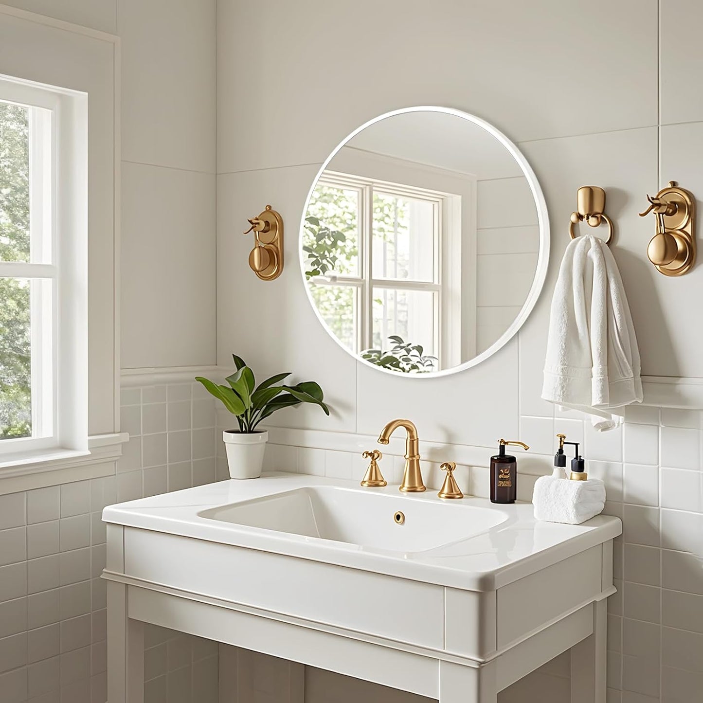 Fabuday White Circle Mirror for Wall 24 inch - Round Mirror for Bathroom, Entryway, Living Room, Hallway, Vanity Decor, Big Matte Metal Frame Mirrors