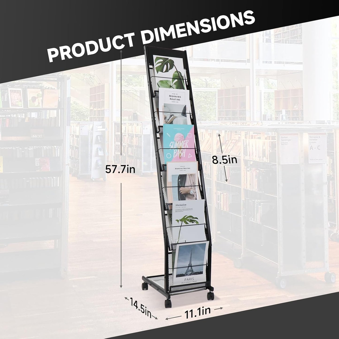 Floor-Standing Magazine Rack 6-Layer with Wheels, Brochure Display Stand for Exhibitions, Office, and Any Organization Requiring Information Display