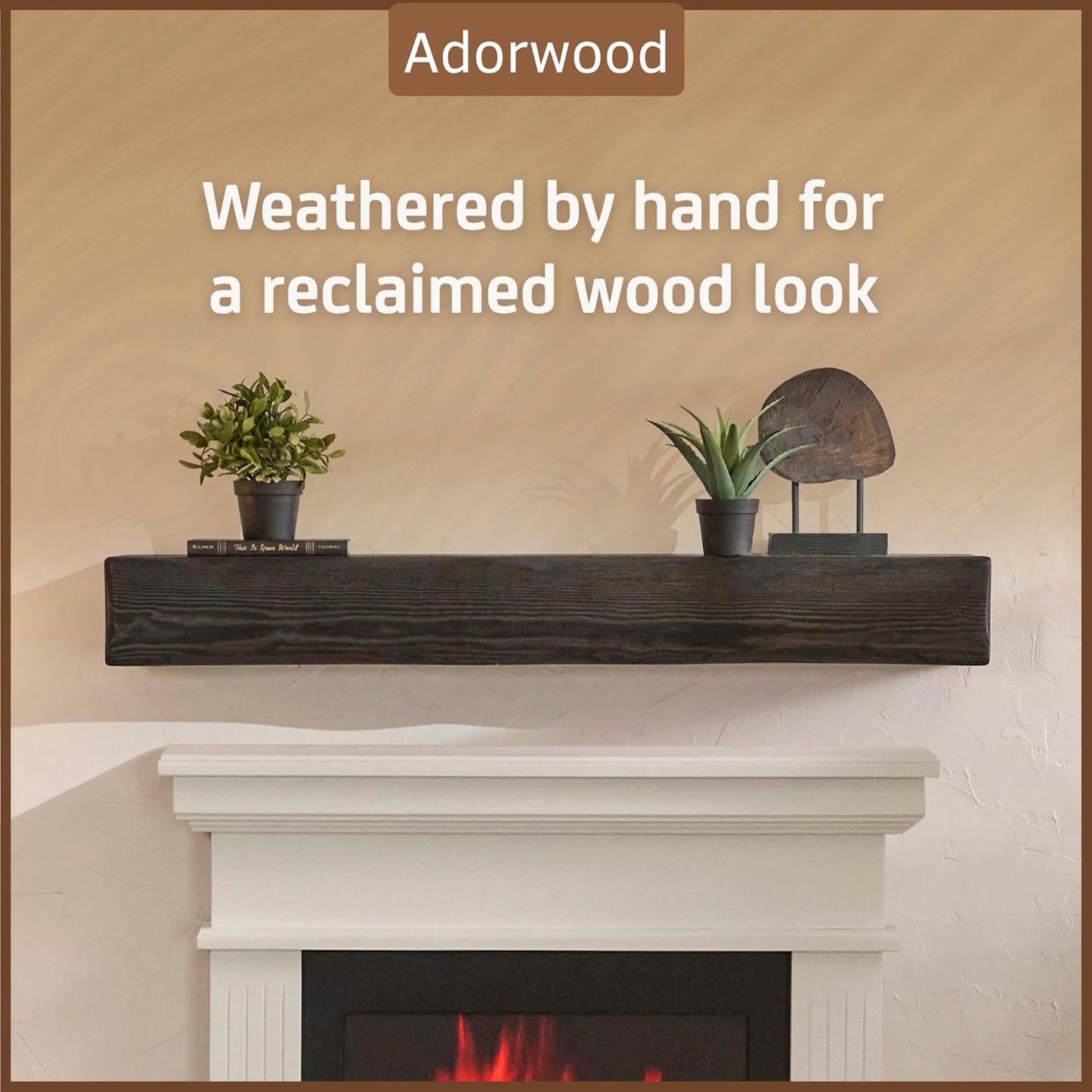 Handmade Fireplace Mantel Shelf 60", Extra Wide Rustic Wood Mantles for Over Fireplace, Wall Mounted Floating Mantel Shelves for Living Room Decor (Ebony, 60Lx6Hx8D)