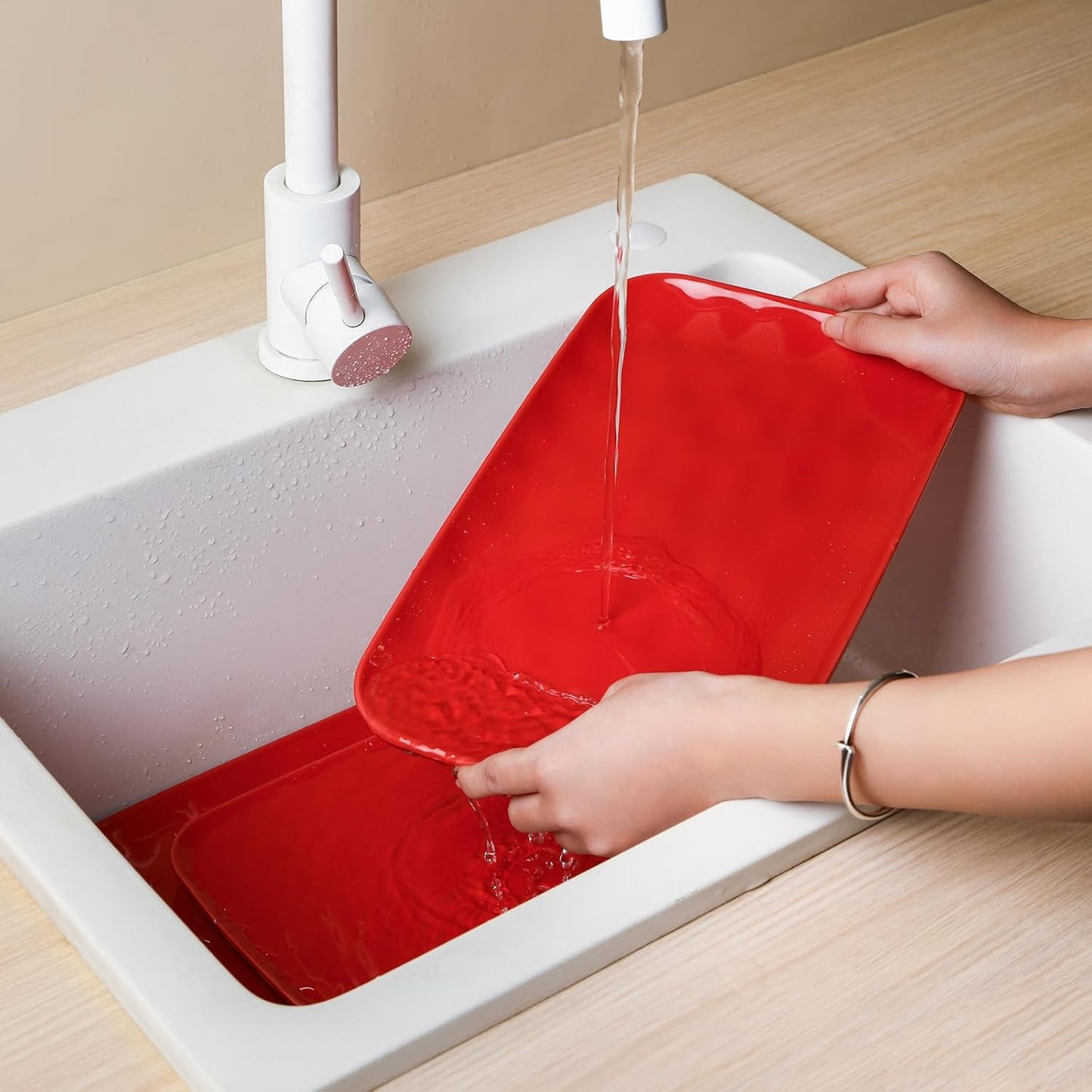 Vicrays Ceramic Rectangle Serving Platters - 14" 12" 10" Porcelain Serving Trays Plates for Party BBQ Appetizers Sushi Dessert - Microwave Oven and Dishwasher Safe - Set of 3 Red