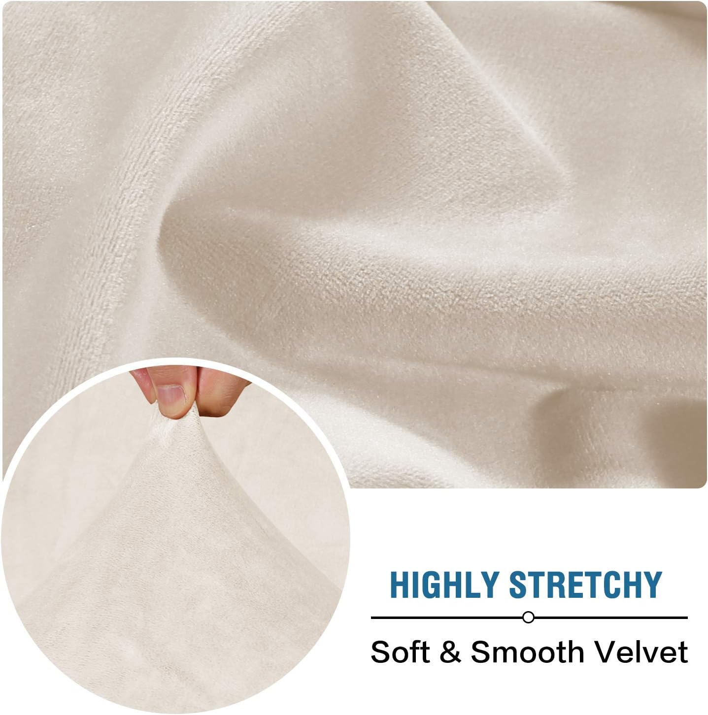 H.VERSAILTEX Velvet Stretch Couch Cushion Cover Plush Cushion Slipcover for Chair Cushion Furniture Protector Seat Cushion Sofa Cover (1 Piece Armchair Cushion Covers, Ivory)