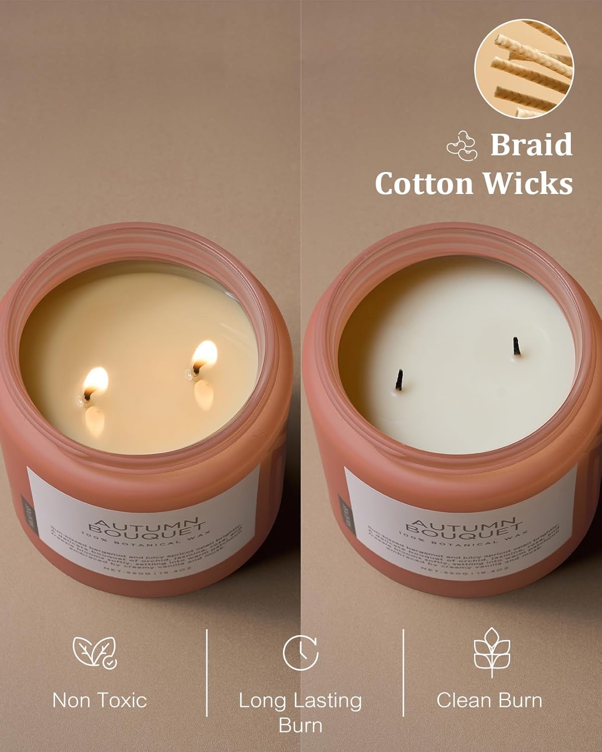 M&SENSE Fall Candle Autumn Wreath Scented, Large 19.4oz Natural Soy Wax 110 Hours Burn Time Clean Non Toxic Candle Classic 2 Wicks Gifts