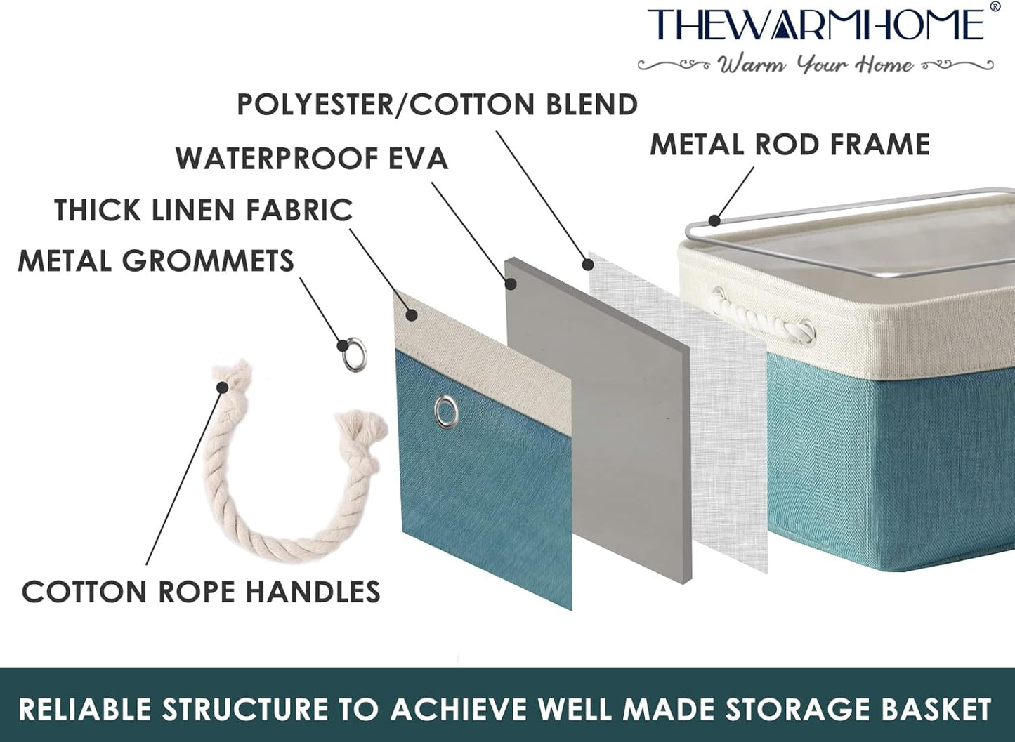 TheWarmHome Storage Bins - Large 3 Pack 15.7x11.8x8.3 in Fabric Storage Baskets for Organizing Shelves | Large Basket Closet Organizer for Home Decor Shelf Baby Toy Laundry (White & Green)