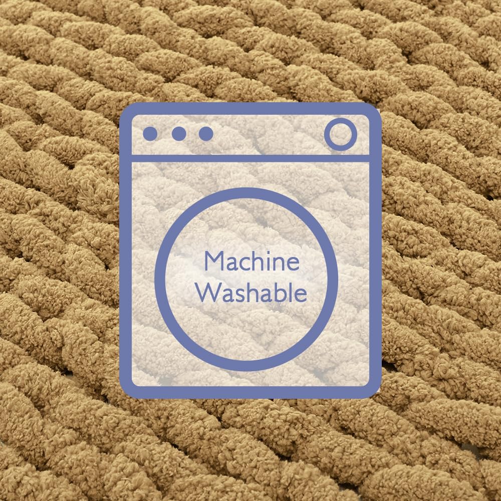 Bigacogo Chunky Knit Throw Blanket for Couch, 40x80 inches, 100% Hand Knitted with Thick Jumbo Chenille Yarn, Cozy Soft Large Rope Knot Cable Crochet Blankets for Sofa Bed Living Room, Goldenrod