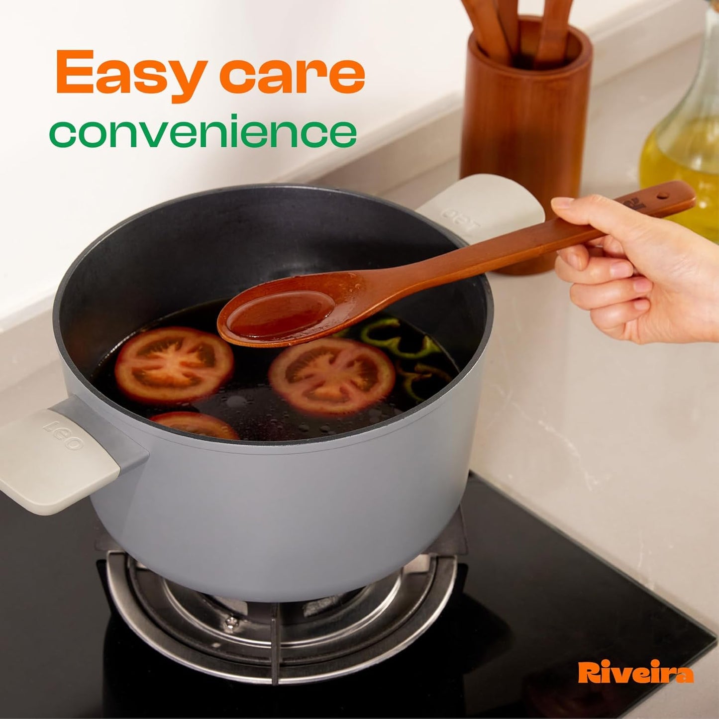 Riveira Premium Brown Bamboo Wooden Spoons for Cooking Set of 3 – Premium Brown Bamboo Wooden Cooking Utensils, Wooden Spatula, Wooden Spoon - Premium Quality Wooden Utensil Set for Non-Toxic Cooking