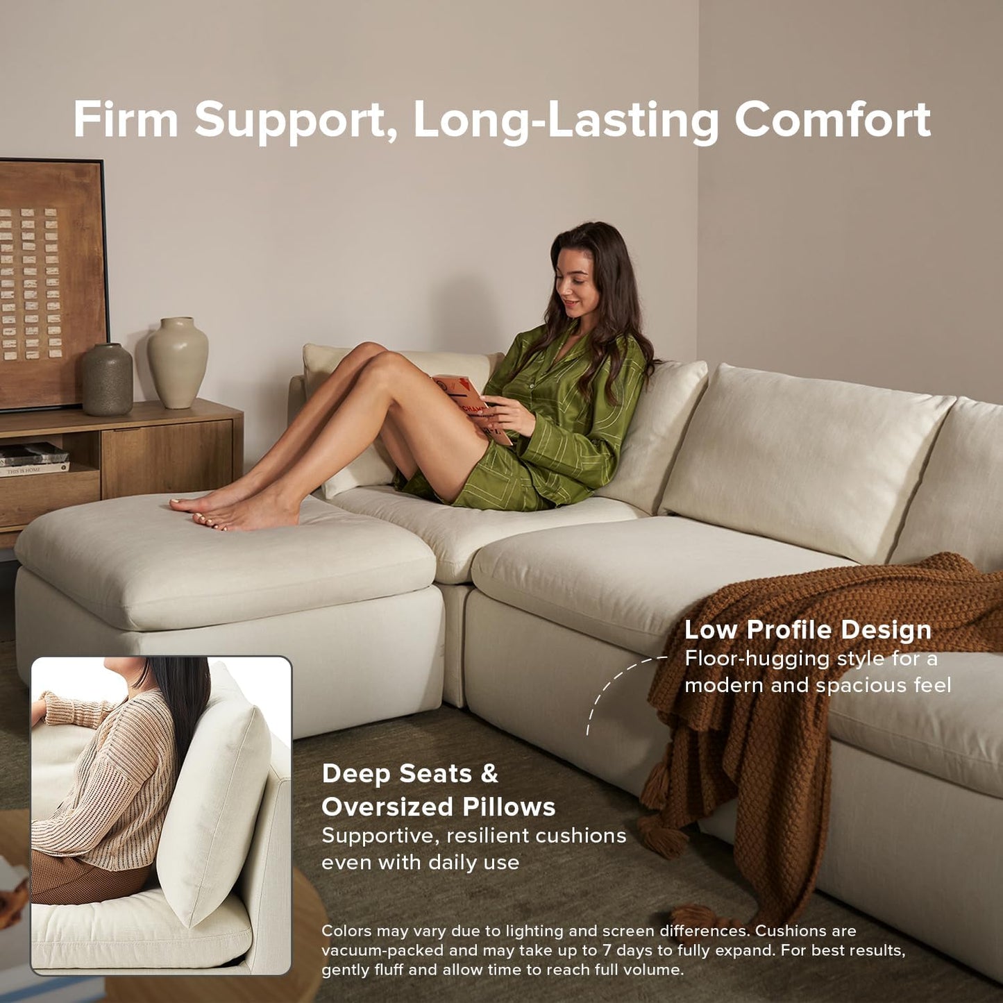 mopio Oversized Modular Sectional Sofa with Fully Removable Covers and Storage, Convertible U, L-Shaped and Sleeper Sectional, Modern Couches with Ottoman Chaise (Oat Fabric, 6 Seats, U)