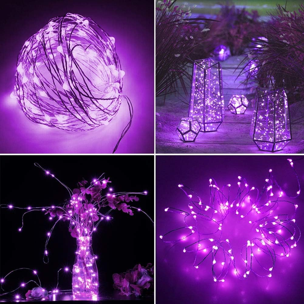 Twinkle Star 2 Pack Halloween Fairy Lights Battery Operated, Total 66 ft 200 Led String Lights Remote Control Timer Twinkle String Lights 8 Modes Firefly Lights for Garden Party Indoor Decor, Purple