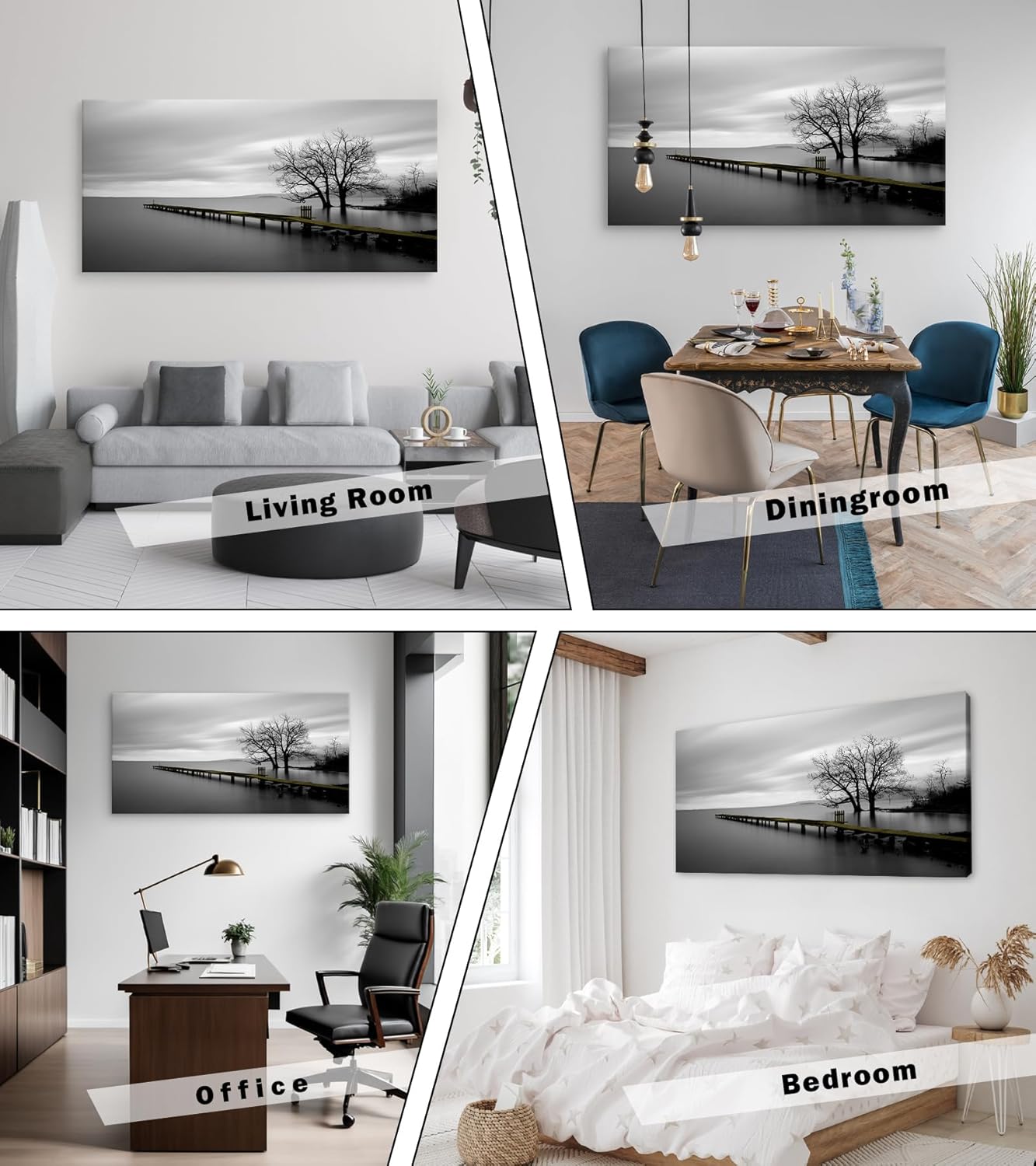 DZL Art S74998 Gray Canvas Prints Modern Minimalist Black and White Lake Trees Landscape Wall Art Painting for Living Room Bedroom Decor Office Wall Decor Home Decoration