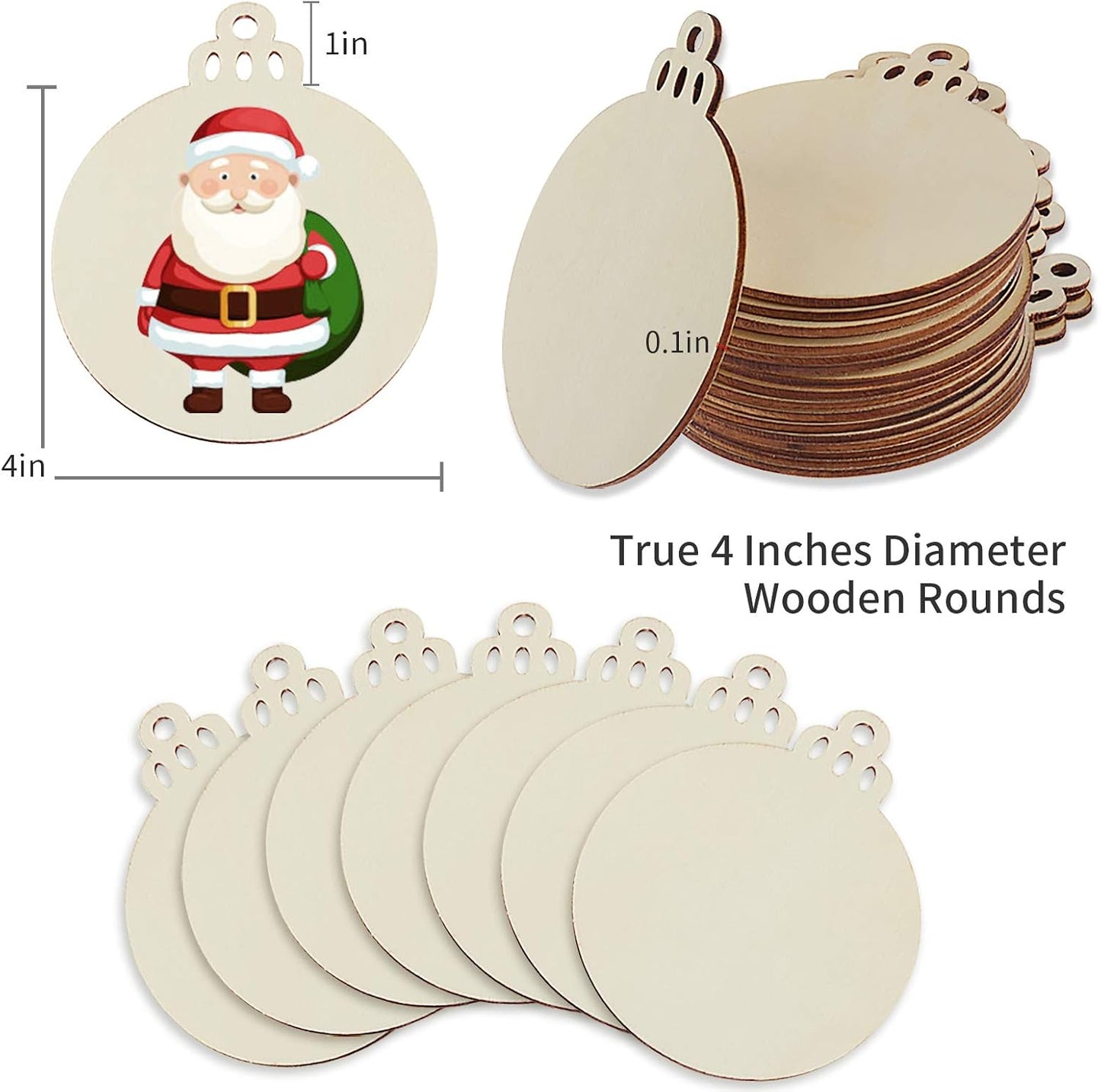 Fuyit 50PCS 4-Inch Wooden Christmas Ornaments, Unfinished Pre-Drilled Wood Slices Circles for DIY Crafts, Party Decorations & Holiday Ornaments