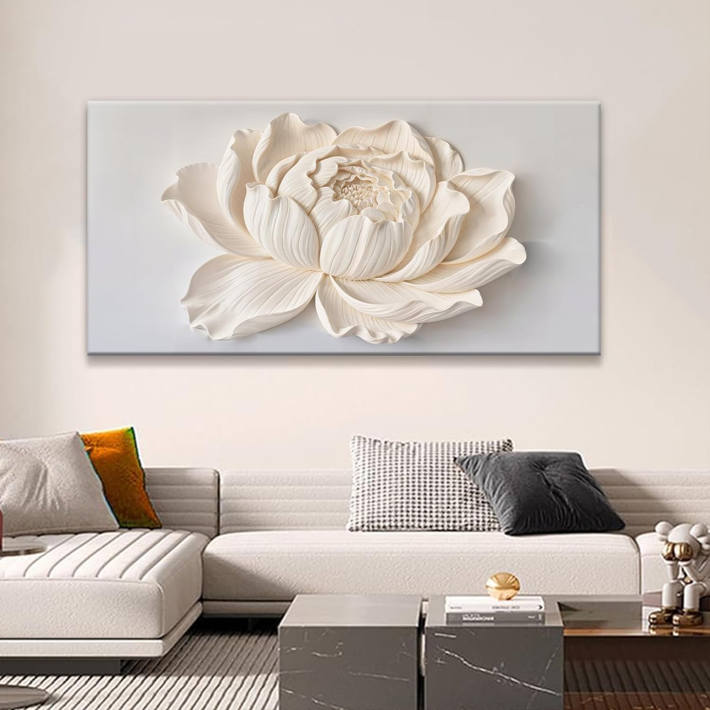 Modern Wall Art White Flower Canvas Art Wall Decor Wall Decor Prints Painting Wall Art Picture For Bedroom Living Room Dining Room Home Office Artwork 24"×48" Ready To Hang