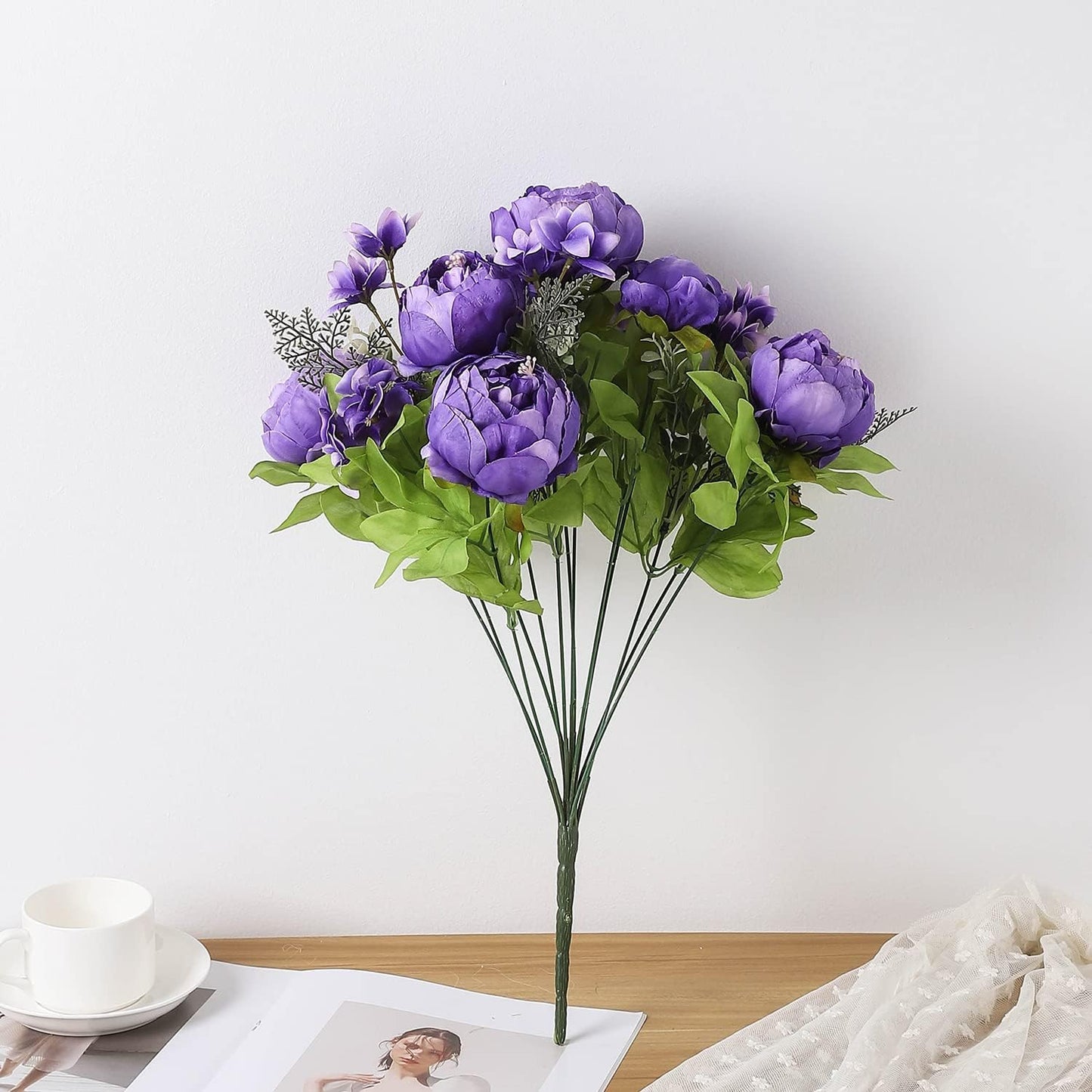 Duovlo Artificial Peony Silk Flowers Fake Flowers Vintage Wedding Home Decoration,Pack of 1 (Medium Purple)