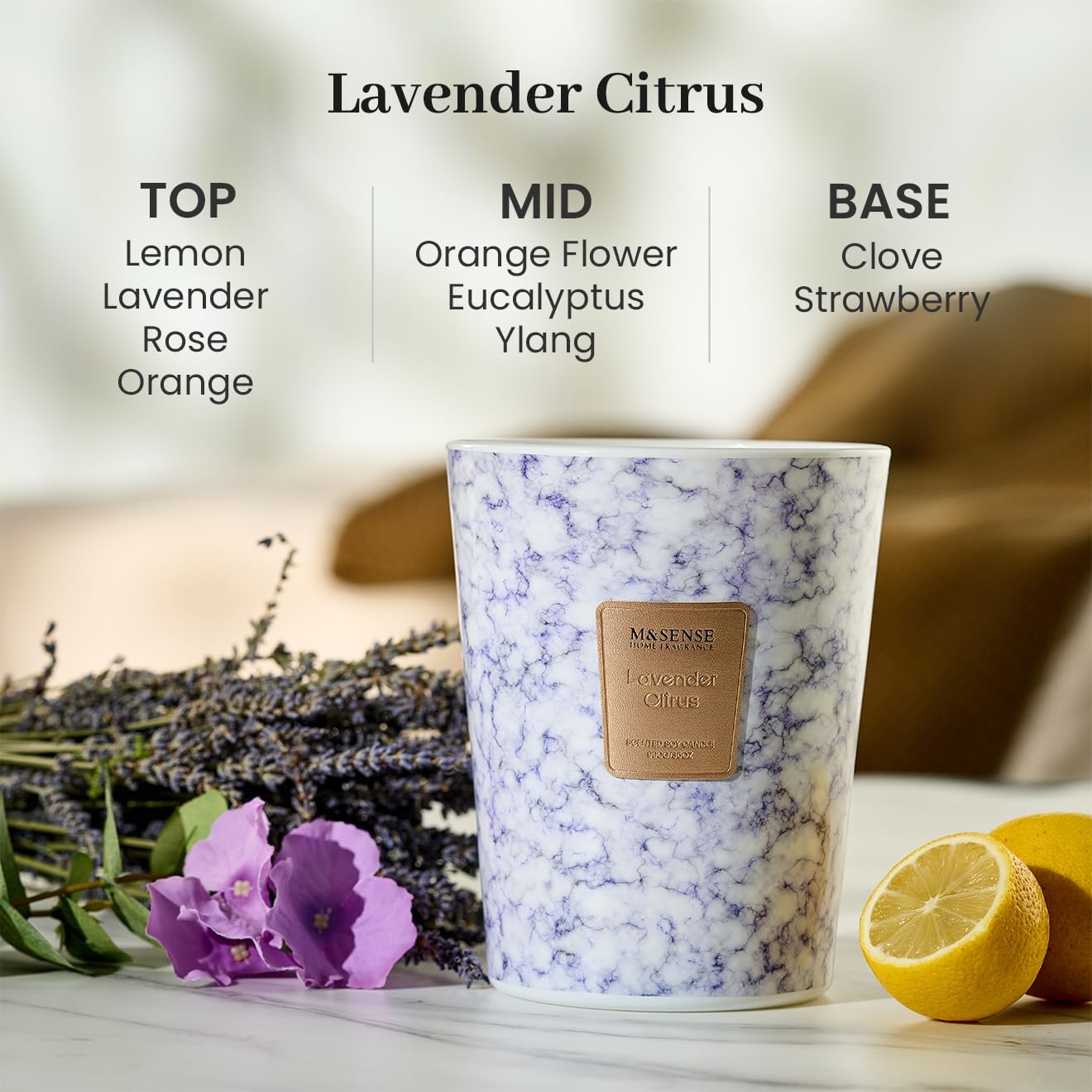M&SENSE LavenderCitrus Scented Candles for Home, 3-Wick Highly Scented Jar Candles, Extra Large Candle 35 Oz 150 Hours Long Lasting Burning, Relaxing Aromatherapy Candle for Stress Relief, Meditation