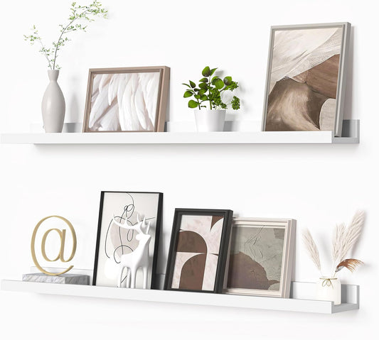 Heimlove Picture Ledge Shelf, Floating Shelves Set of 2, 36 Inches Picture Shelf for Wall with Ledge, Kids Bookshelf Wall Mounted for Living Room Bedroom Decor Books Photo Frames - White
