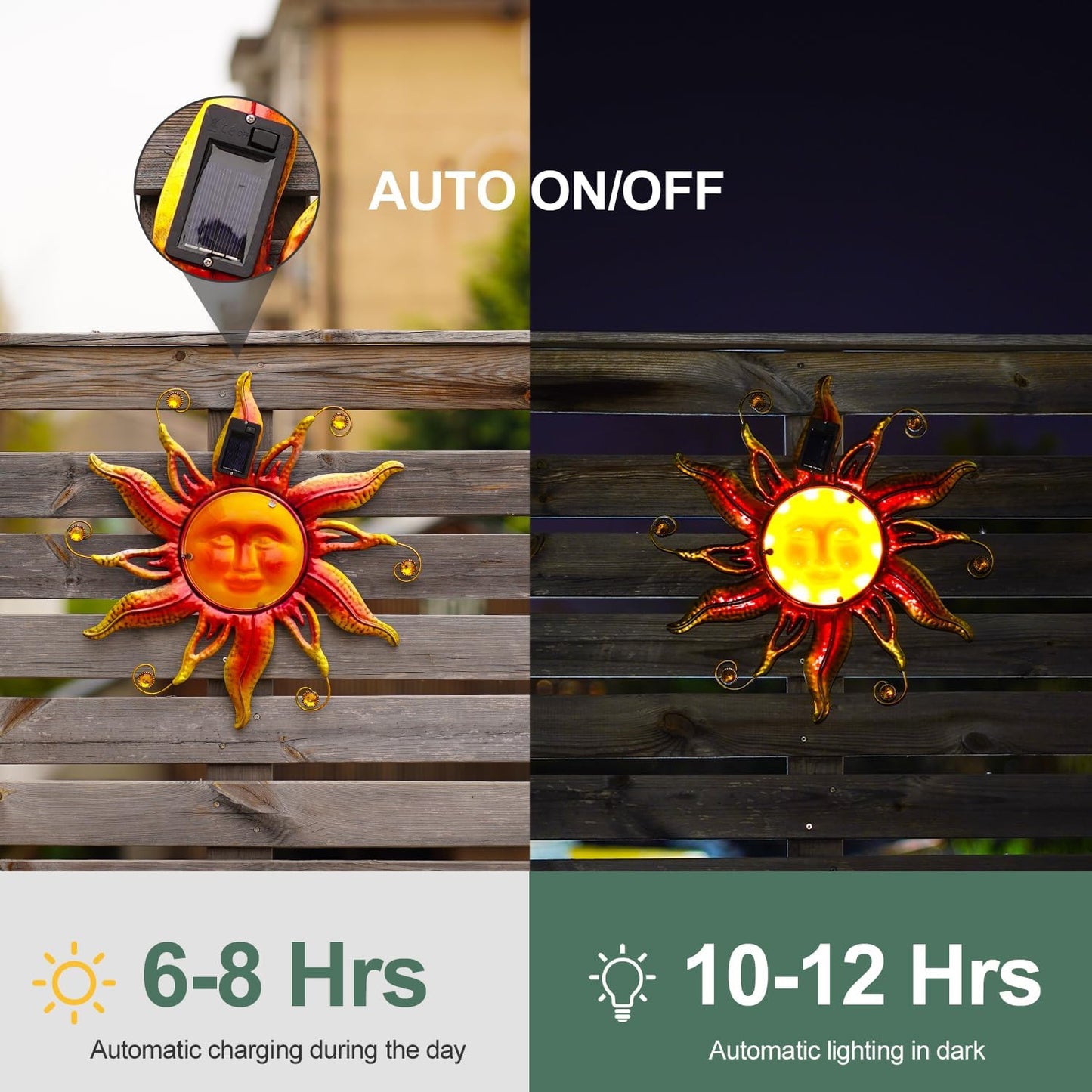 Goodeco Solar Sun Face Wall Art – Metal Outdoor Wall Decor with Solar LED Lights for Garden & Patio - Weather Resistant, Smiling Sun Face Design (18 inch, Gold