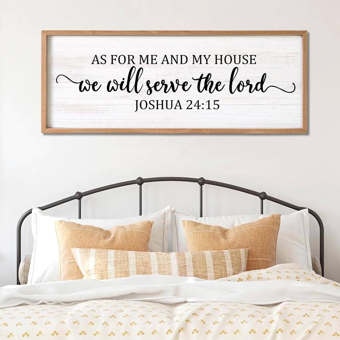 As For Me And My House We Will Serve The Lord Framed Wall Art, 40''×15'' Horizontal Positive Religious Rustic Bible Verse for Christian God Jesus Christ Prayer, Vintage Holy Catholic Scripture Decor