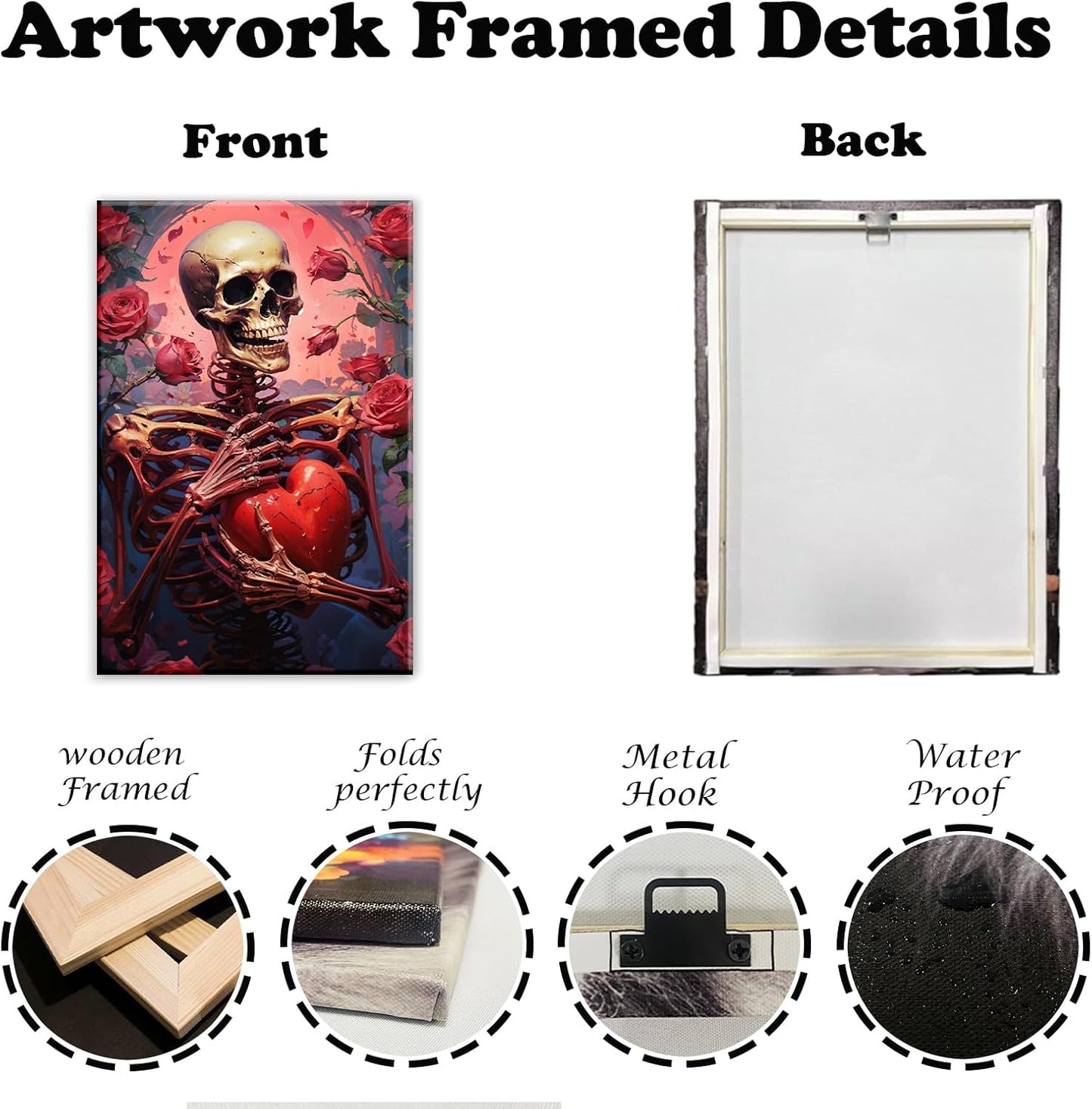 OAAPITI Skull Skeleton Canvas Wall Art Skull Holding Heart Picture Print Romantic Theme Painting Artwork Gothic Poster Wall Decor Living Room Halloween Decor(Artwork-1,24"x36")