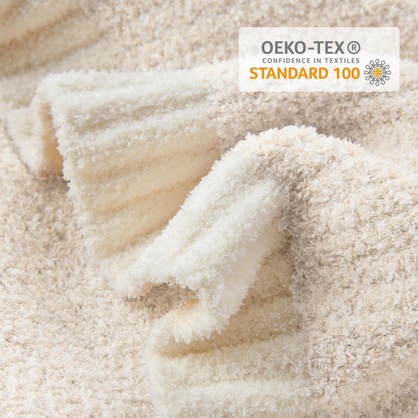 Snuggle Sac Buttery Ivory Throw Blanket for Couch, Reversible Super Soft Knitted Blankets, Warm Cozy Knit Fuzzy Plush Lightweight Throws Dupes for Sofa, Bed, Picnic, Ivory, 50 x 60 inches