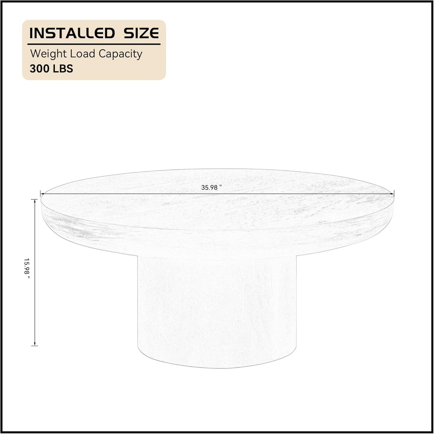 WILLIAMSPACE 35.98" Round Coffee Table with Cylindrical Base, Modern Wood Drum Center Table, Accent Side End Table for Living Room Apartment, φ35.98"*15.98"H (Dark Brown)