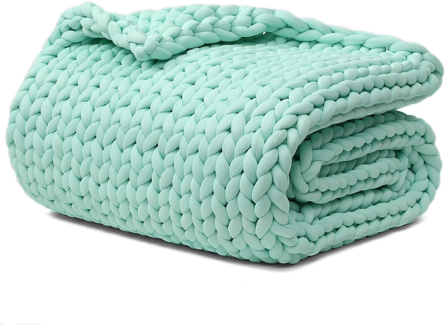 YnM Cooling Chunky Throw Blanket, Medium-Weight, Hand Knitted, Skin Friendly, Ventilated and Breathable, Machine Washable, Home Décor Piece for Couch, Sofa and Bed (Menthe Green, 40x50 Inch)