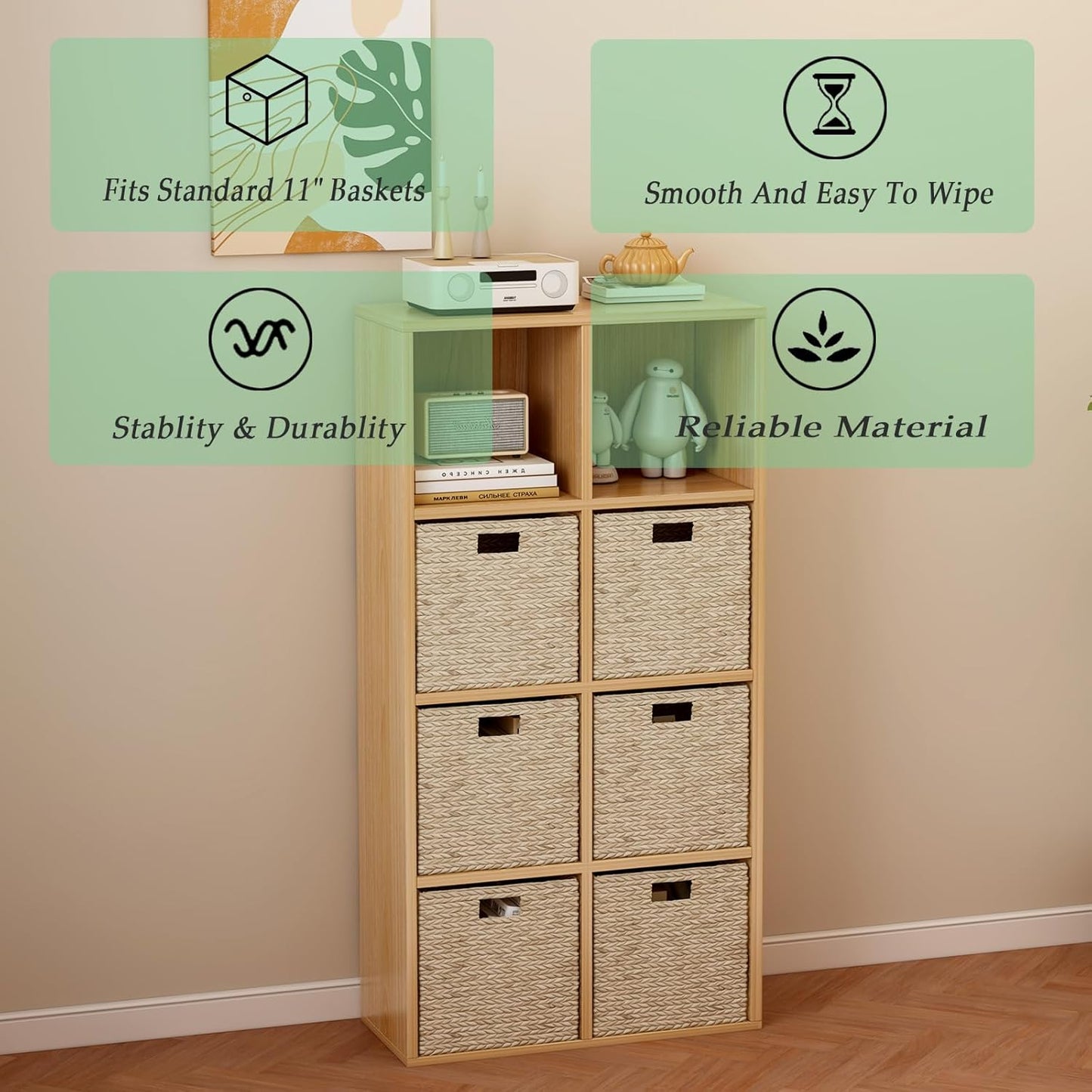 8-Cube Storage Shelf Bookcase - Wooden 4-Tier Floor Standing Open Bookshelf for Home and Office, Display Cabinet, Oak