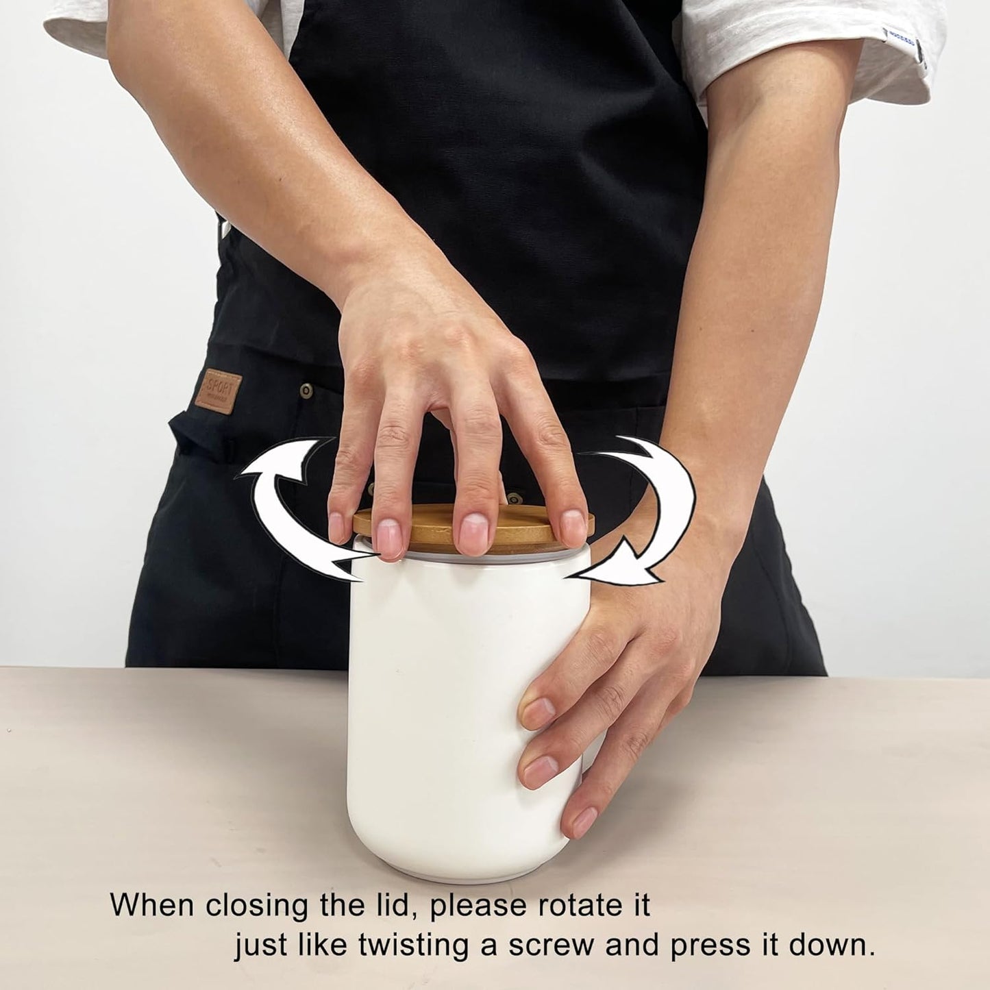 Ceramic Canister Set for Kitchen, 3pcs White Ceramic Kitchen Canisters for Countertop with Airtight Wood Lids, Large Flour and Sugar Containers for Coffee, Tea, Spice