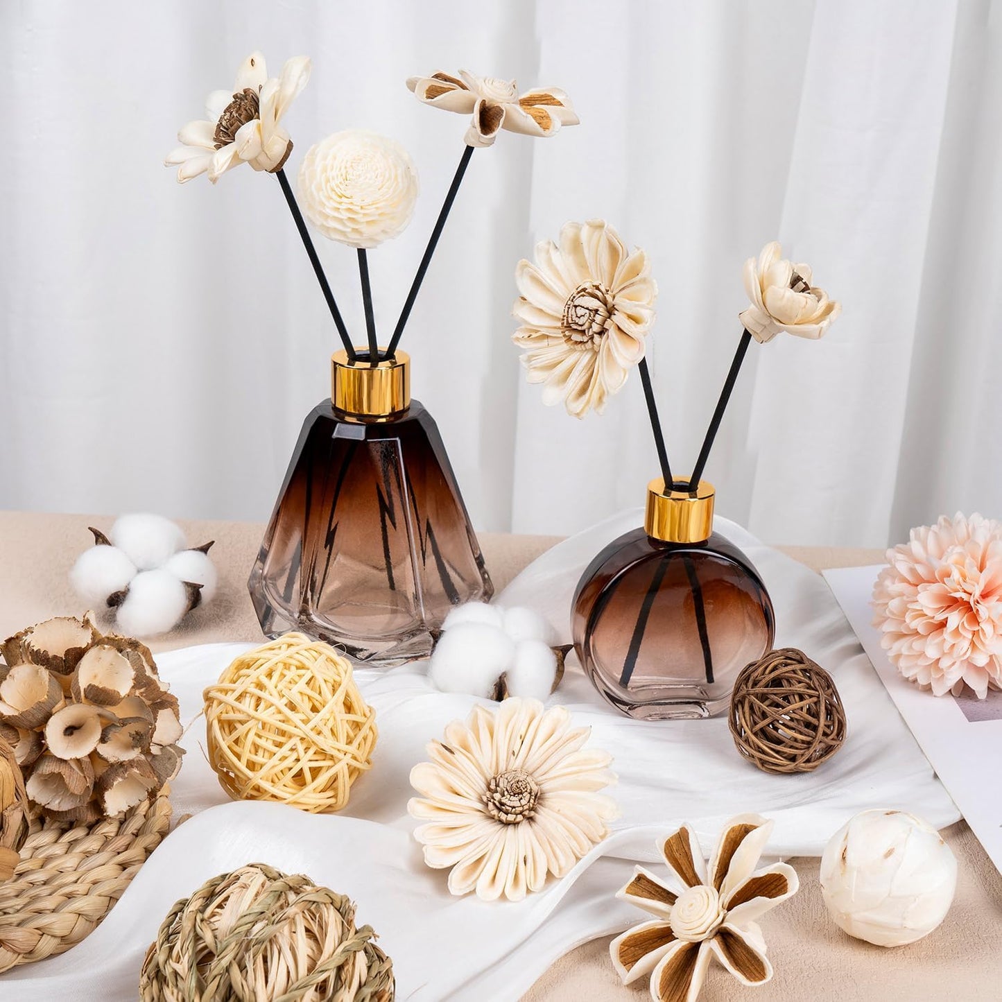 36Pcs Vintage Decorative Balls for Potpourri Bowl Filler, Bowl Filler for Table Centerpiece Home Decor, Woven Rattan Wicker Balls, Rattan Wicker Orbs Fillers for Vase Jar Dough Bowl