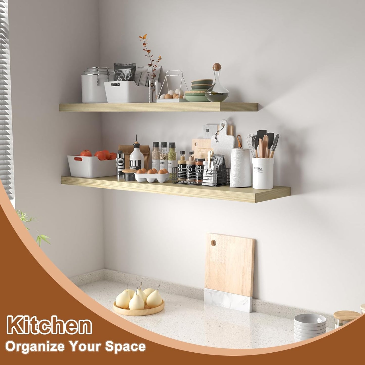 48 Inch Floating Shelf 1 Pack Large Floating Shelves for Wall No Drilling Accessories Included Deep Wall Shelves for Living Room Kitchen Farmhouse 48" W x 12" D x 1.2" Oak