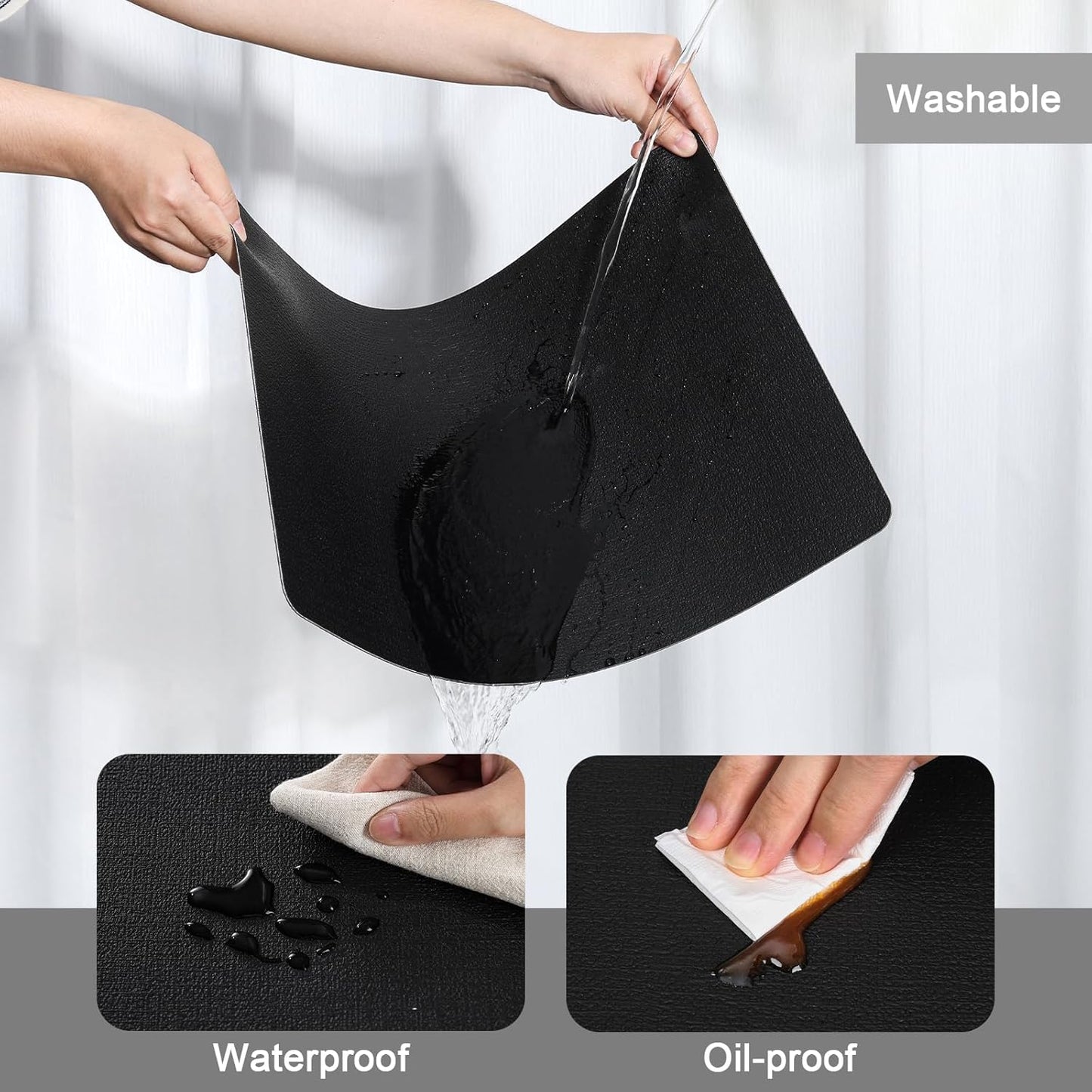 Myir JUN Placemats Dual Sided, Faux Leather Place Mats Set of 6 Indoor Placemats for Dining Table Outdoor Placemats Square Non-Slip Washable Table Mats (Black, Set of 6)