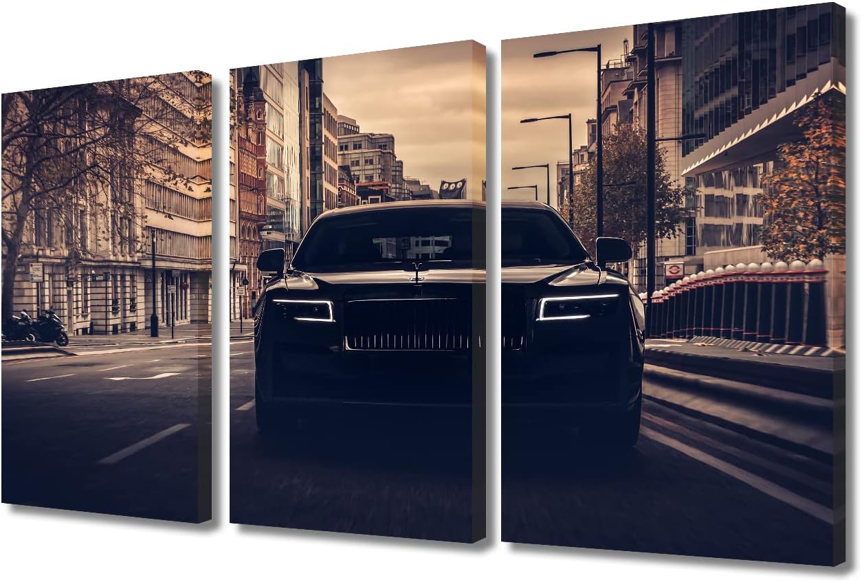 TUMOVO Retro Canvas Art Wall Decor Black Car on the Street Bedroom Wall Art Pictures for Living Room Vintage Rustic Wall Painting Modern Wall Art Stretched and Framed Ready to Hang 36" Wx24 H