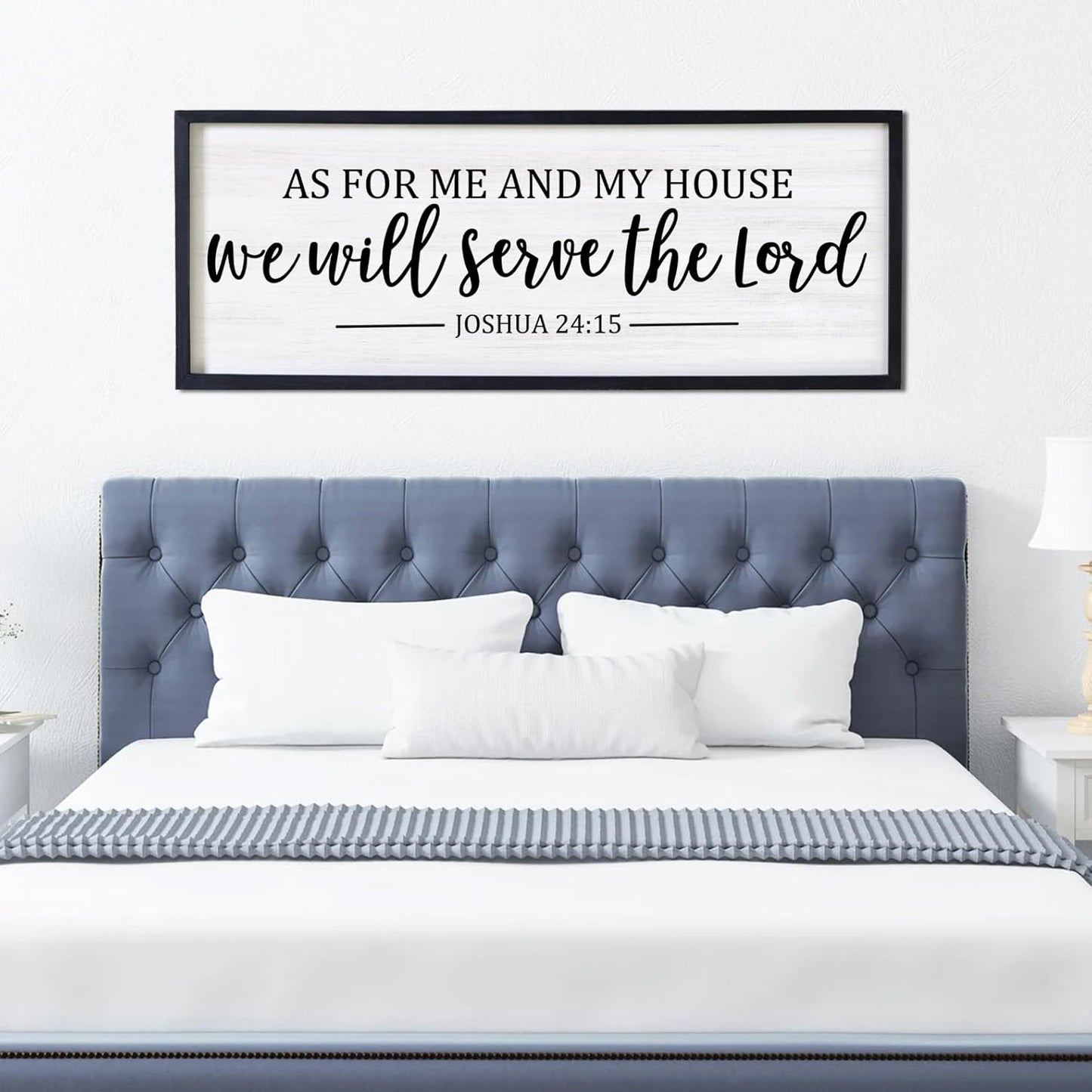 As For Me And My House We Will Serve The Lord Framed Wall Art, 40''×15'' Vintage Positive Religious Bible Verse for Christian God Jesus Christ Prayer, Rustic Long Holy Catholic Scripture Decor