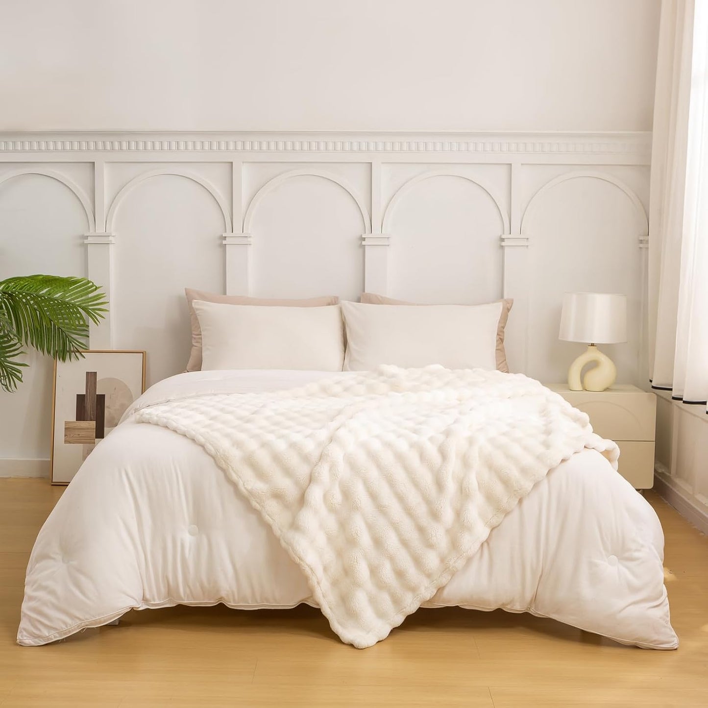 YUSOKI Luxury 3D Bubble Throw Blanket 2lb,All Ages,Home Decoration, (Ivory,50 * 60inches)