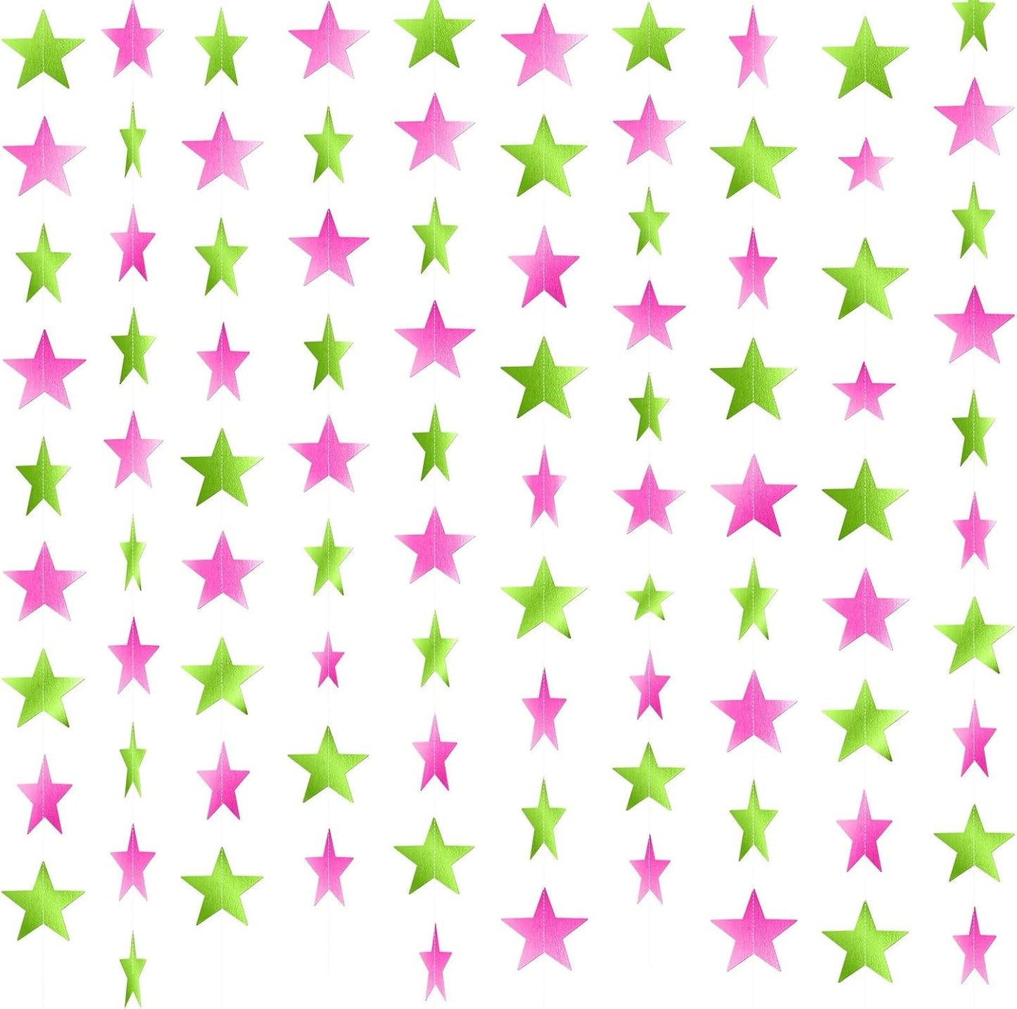 Patelai Glitter Star Garland Banner Decor 130 Feet Star Hanging Bunting Banner Twinkle Backdrop for Homecoming Classroom Wedding Birthday Halloween Christmas Party Supplies(Pink,Green)