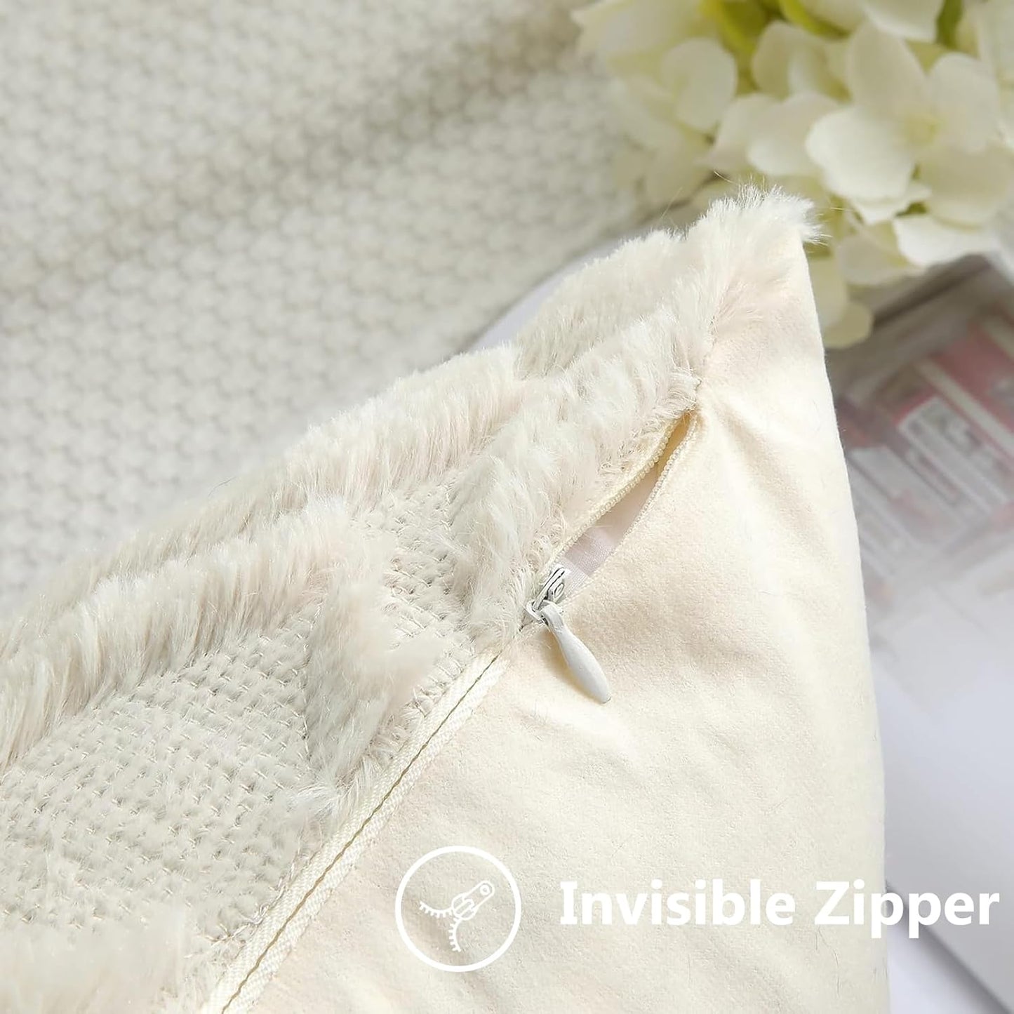 decorUhome Fall Throw Pillow Covers 12x20 Inch Set of 2, Soft Plush Decorative Faux Fur Beige Solid Couch Pillow Covers, Accent Farmhouse Neutral Lumbar Euro Pillow Cases for Sofa Bed Living Room