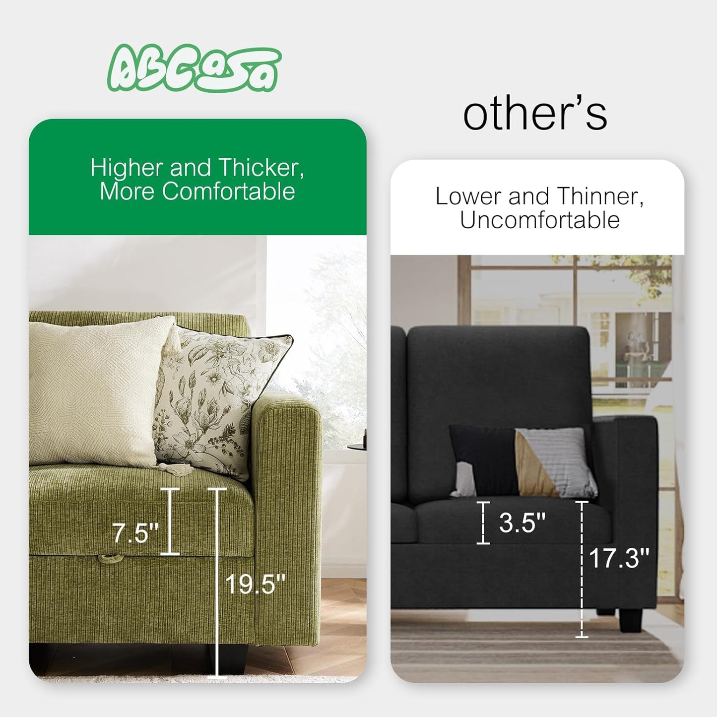 38.5 Oversized Accent Chair with Storage Green Corduroy Set of 2, Single Modern Accent Sofa Chair with Arms for Apartment Living Room (21" Deep Seat)