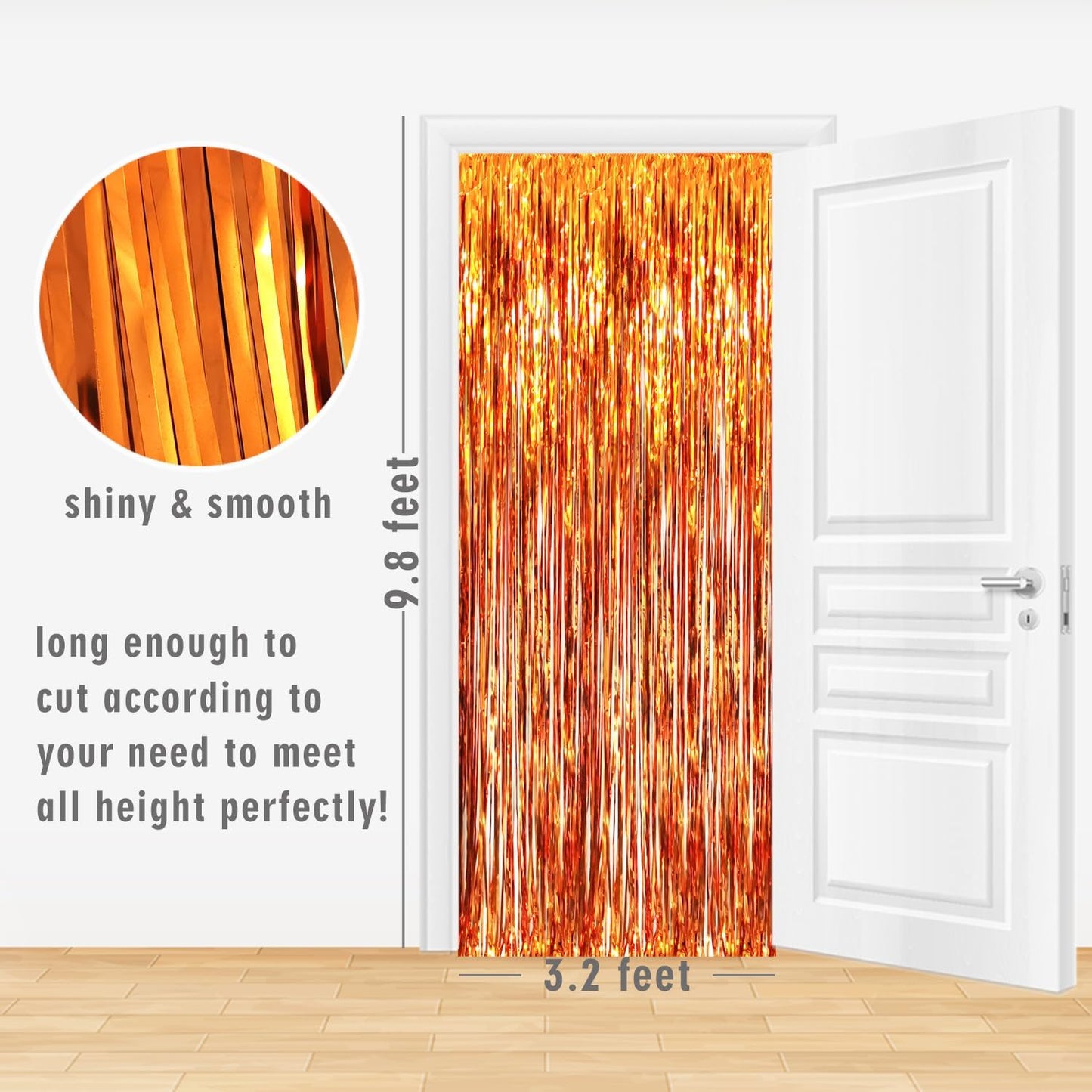 GOER 3.2 ft x 9.8 ft Metallic Tinsel Foil Fringe Curtains Party Photo Backdrop Party Streamers for Birthday,Graduation,New Year Eve Decorations Wedding Decor (5 Packs,Orange)