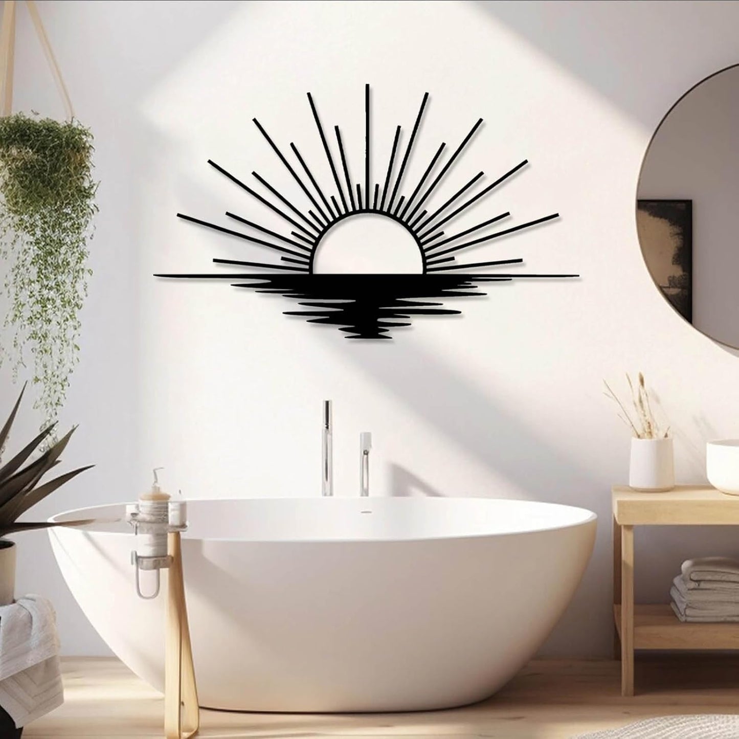 Sunrise Metal Wall Art, Metal Sun Wall Decor, Sun Outdoor Wall Art, Abstract Sunrise Wall Decor, Boho Home Hanging, Living Room Wall Hanging (Black, 59"x35"/150x90cm)