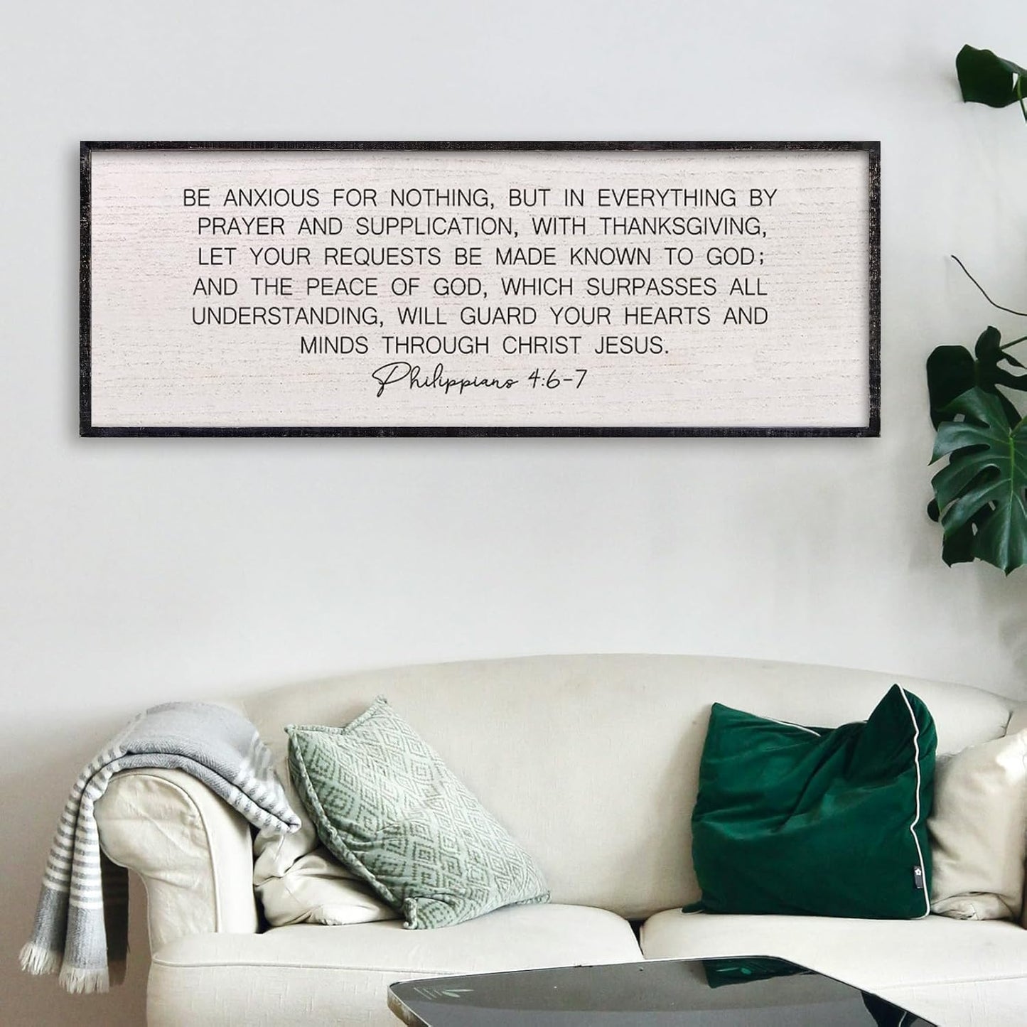 LuZhiQiang Be Anxious for Nothing Wall Decor 32"×12" Philippians 4:6-7 Bible Verse Sign Large Christian Scripture Wood Framed Hanging Decor (Black)