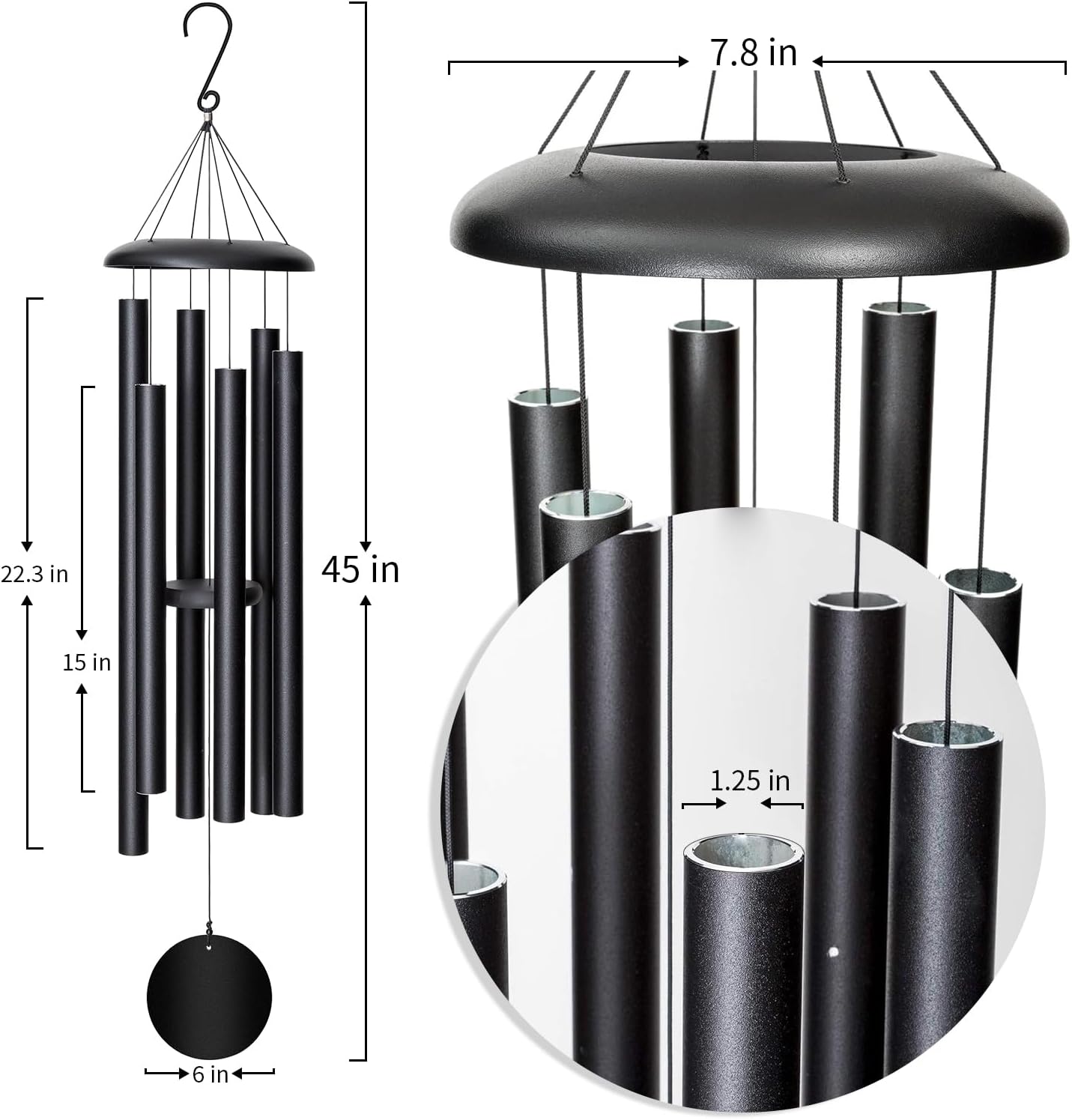 45'' Wind Chimes Outdoor,Memorial Wind Chime, Large Wind Chimes for Outside Deep Tone, Sympathy Gifts. Black