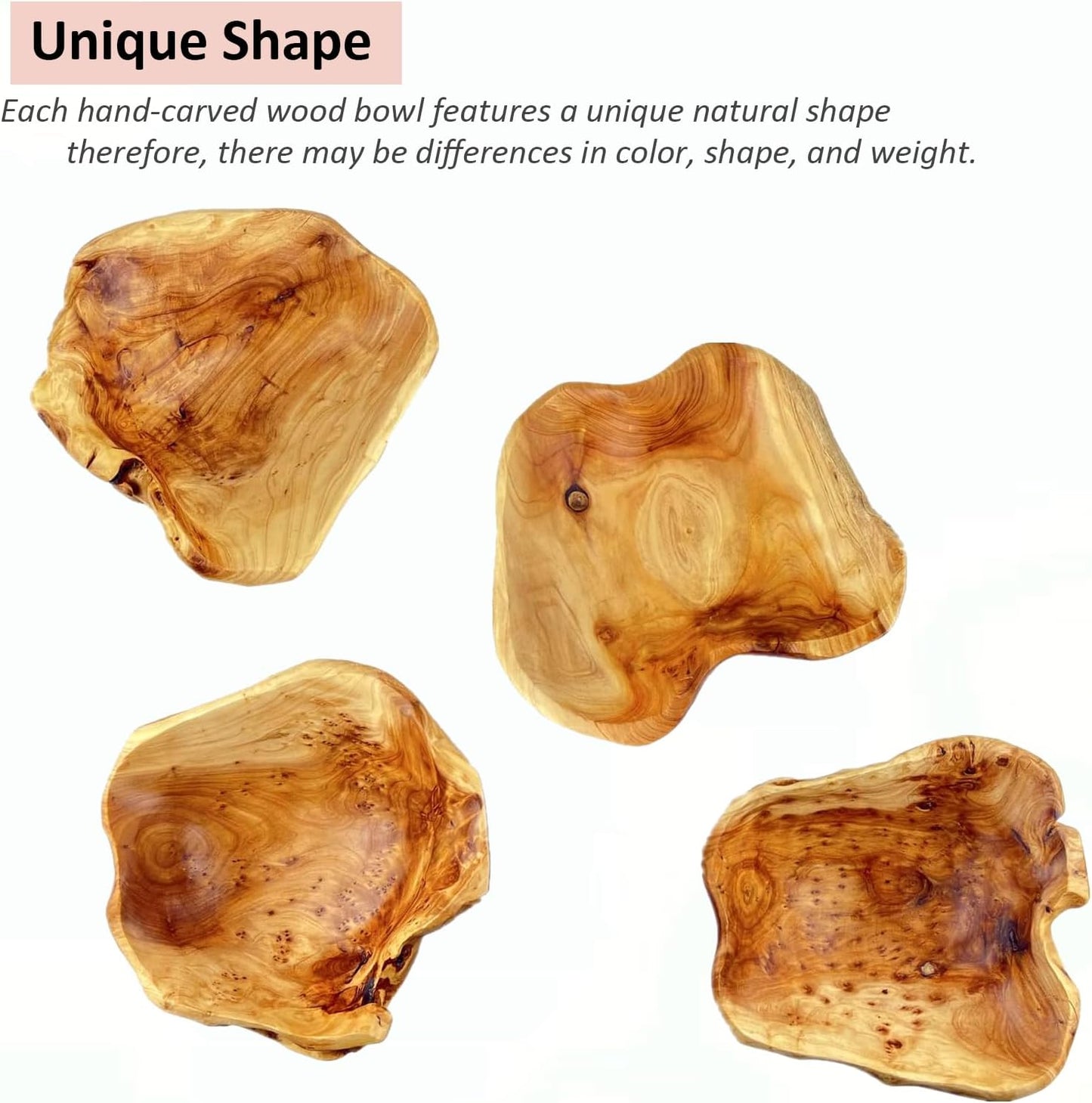 Wooden Bowl Decorative Natural Wood Fruit Bowl, Irregular Creative Wood Bowls, Rustic Hand Carved Candy Snack Keys Serving Bowls for Home Decor (14"-16" Diameter)